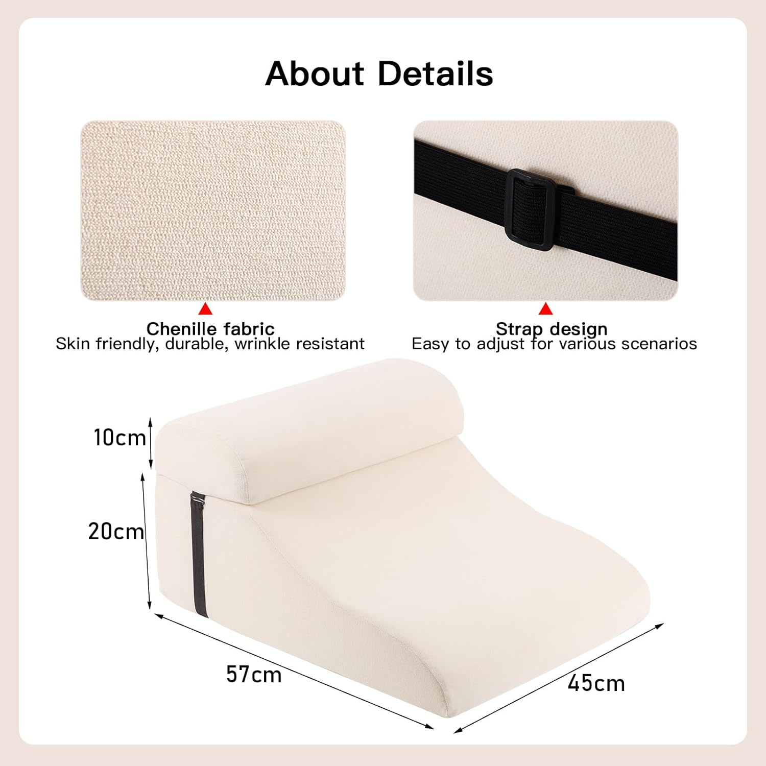WSJHNLBEDC Lesekissen/Rückenkissen für Bett und Sofa, orthopädisches Keilkissen aus Memory-Schaum, verstellbare Kopfstütze und abnehmbarer Bezug für Rücken, Nacken und Beine, Beige, 57 x 45 x 30 cm – Bild 6