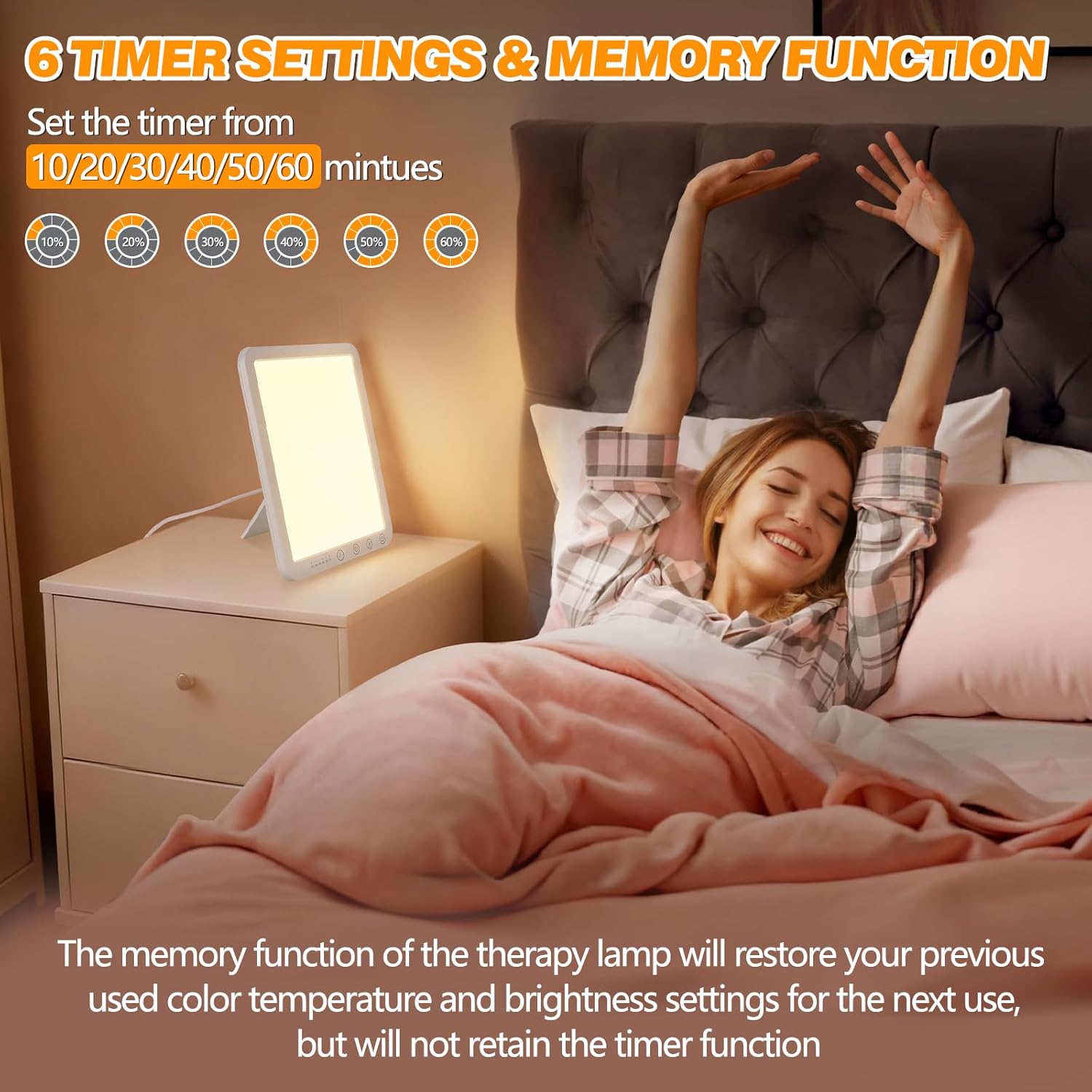Tageslichtlampe, 15.000 Lux, dimmbar, UV-freie LED-Lichttherapielampe, 6 Timer, 180°-Halterung, Touch-Steuerung, Sonnenlichtlampe für Depressionen, Vollspektrumlampe für Zuhause/Büro – Bild 4