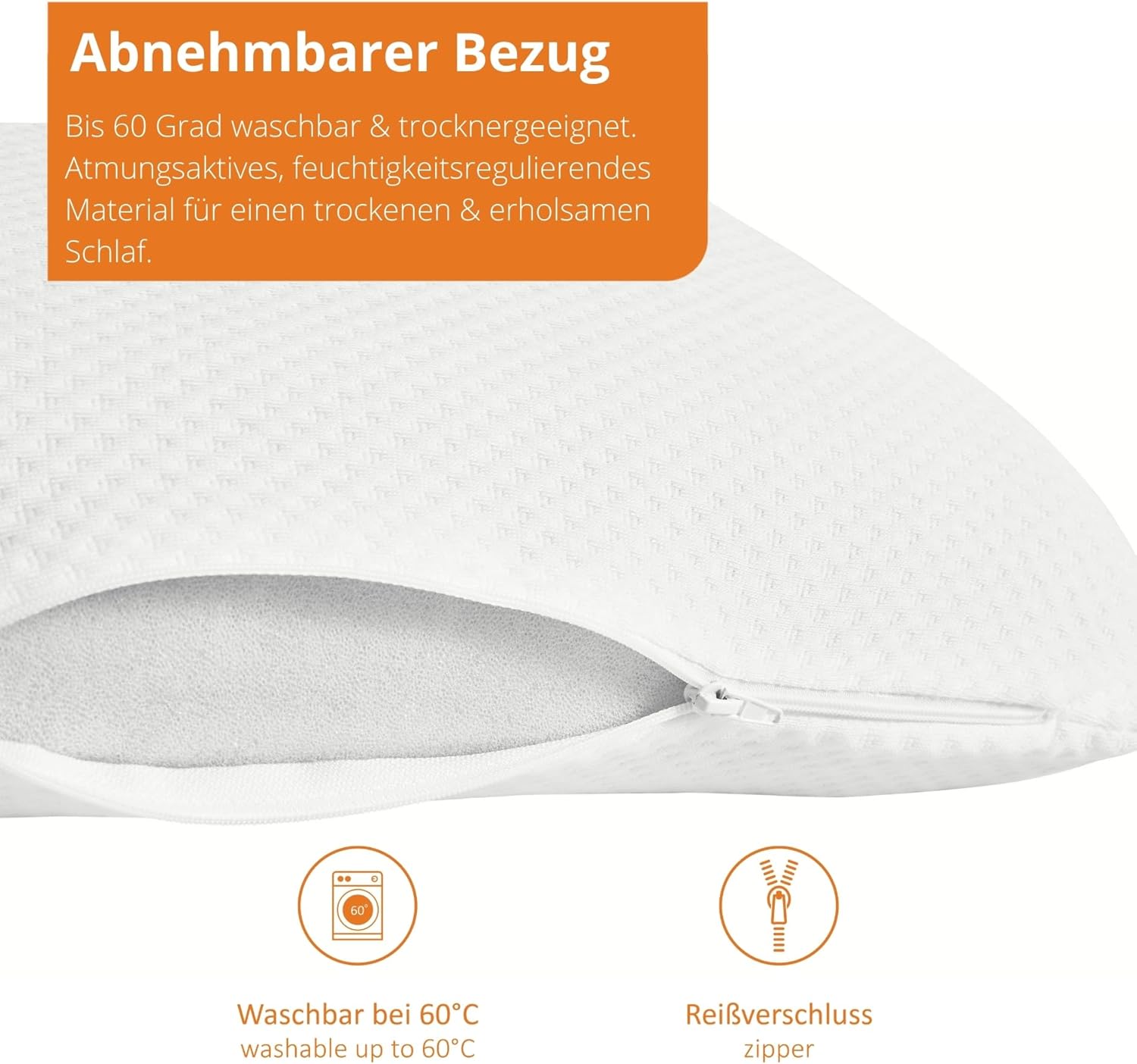 orthopädisches Nackenstützkissen von sleepling, extra festes hartes Visco-Kissen, 40 x 80 cm, viskoelastisches Kissen, Memory-Schaum, waschbar, Ökotex, hergestellt in der EU, weiß – Bild 2