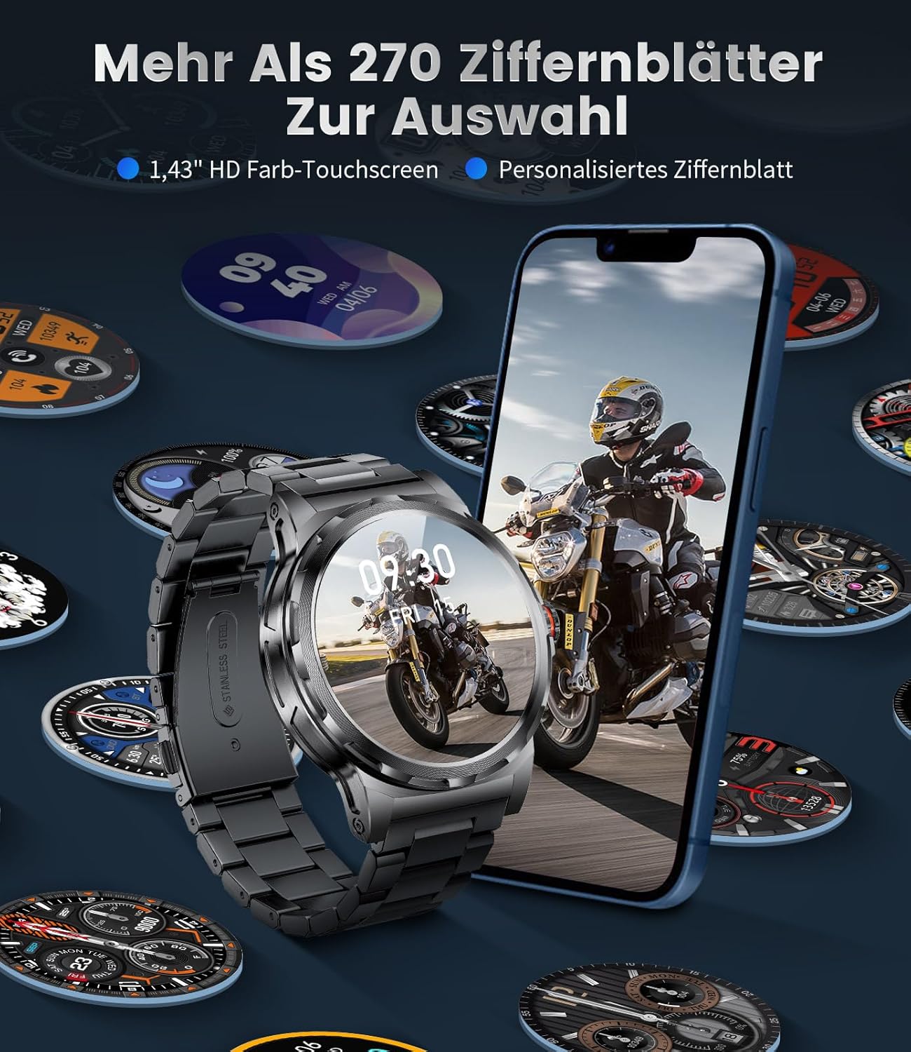 LIGE Military Smartwatch Herren, 1,43 Zoll HD AMOLED Smartwatch mit Telefonfunktion, schwarze Fitnessuhr mit 120+ Sportmodi, Herz-/Schlaf-Tracking, IP68 wasserdichte Sportuhr für iOS/Android – Bild 5