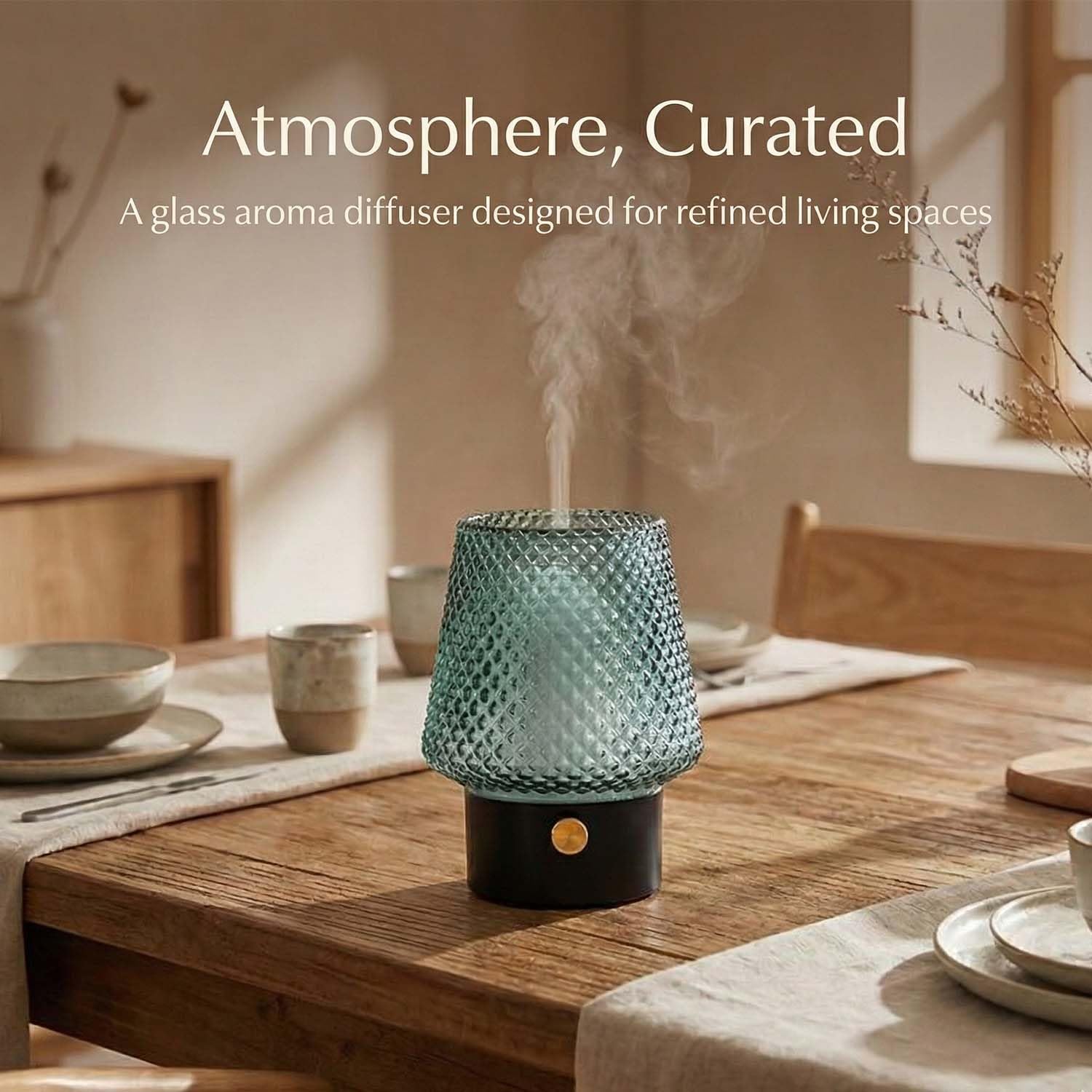 MULIN Aroma-Diffusor 100 ml, mundgeblasener Glas-Duftöl-Diffusor, leiser Ultraschall-Aromatherapie-Diffusor für ätherische Öle, 7-Farben-LED-Licht, BPA-frei, für den Heimgebrauch – Bild 2
