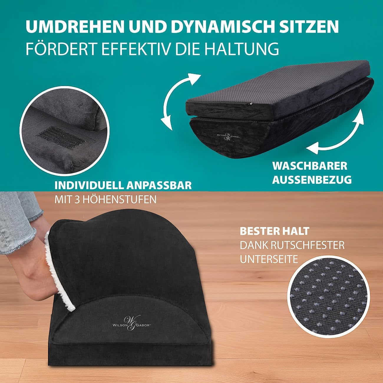 Schreibtisch-Fußwärmer: Ergonomische Schreibtisch-Fußstütze mit Fußtasche und 3 Höhen (Fußstütze, Fußhocker, Stuhl) – Bild 4