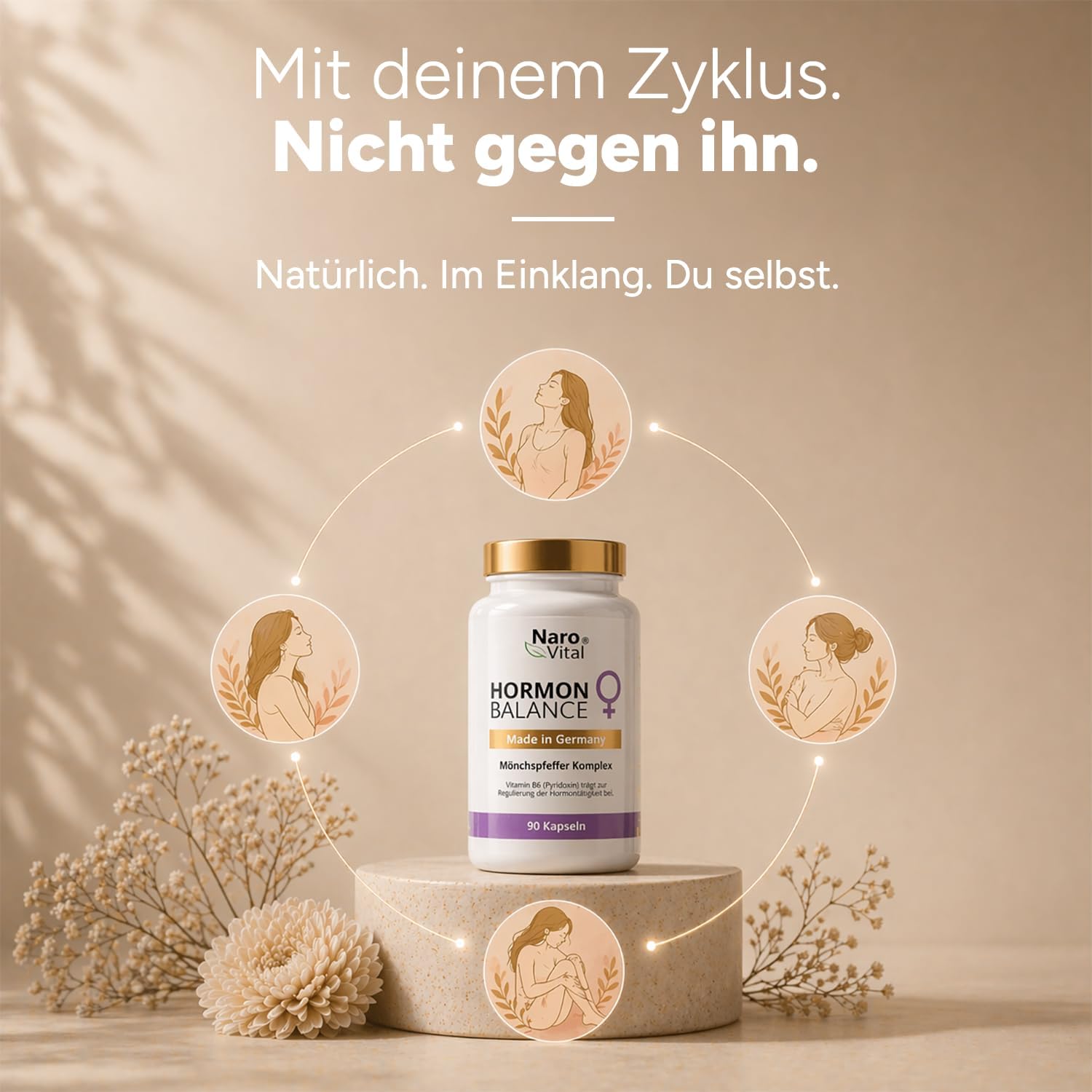 Hormone Balance Frauenkomplex mit Mönchspfeffer hochdosiert, Myo-Inositol & Yamswurzel für Zyklus, PMS, PCO, Wechseljahre Wechseljahre, 90 vegane Kapseln mit Agnus Castus – Bild 4