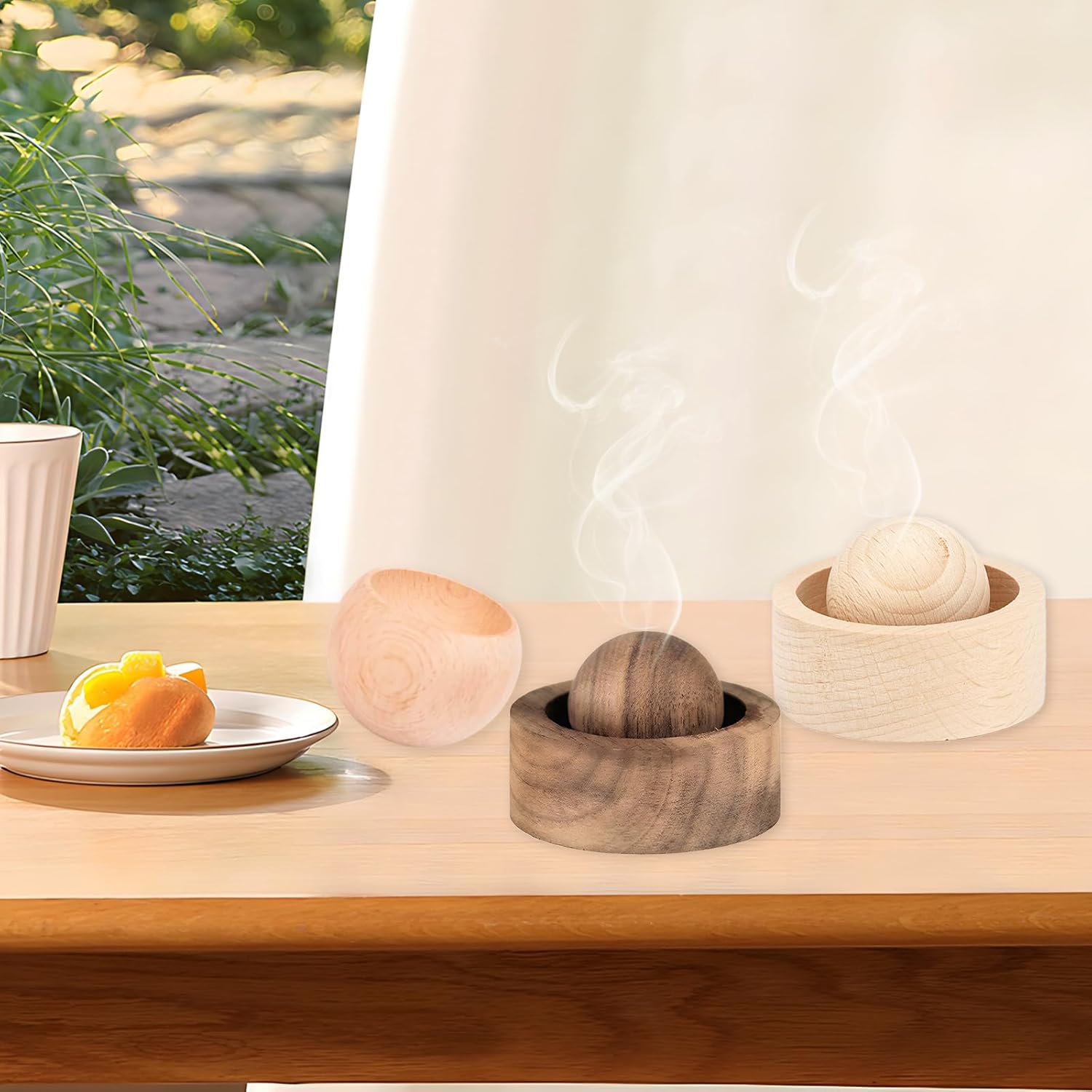 7er-Pack Diffusorkugeln aus Holz für ätherische Öle, rundes Naturholz, Diffusorkugel für ätherische Öle, handgefertigte Aromatherapie-Dekorationen und Wackelball, kugelförmiges Design, für Fahrzeuge und Innenräume – Bild 5