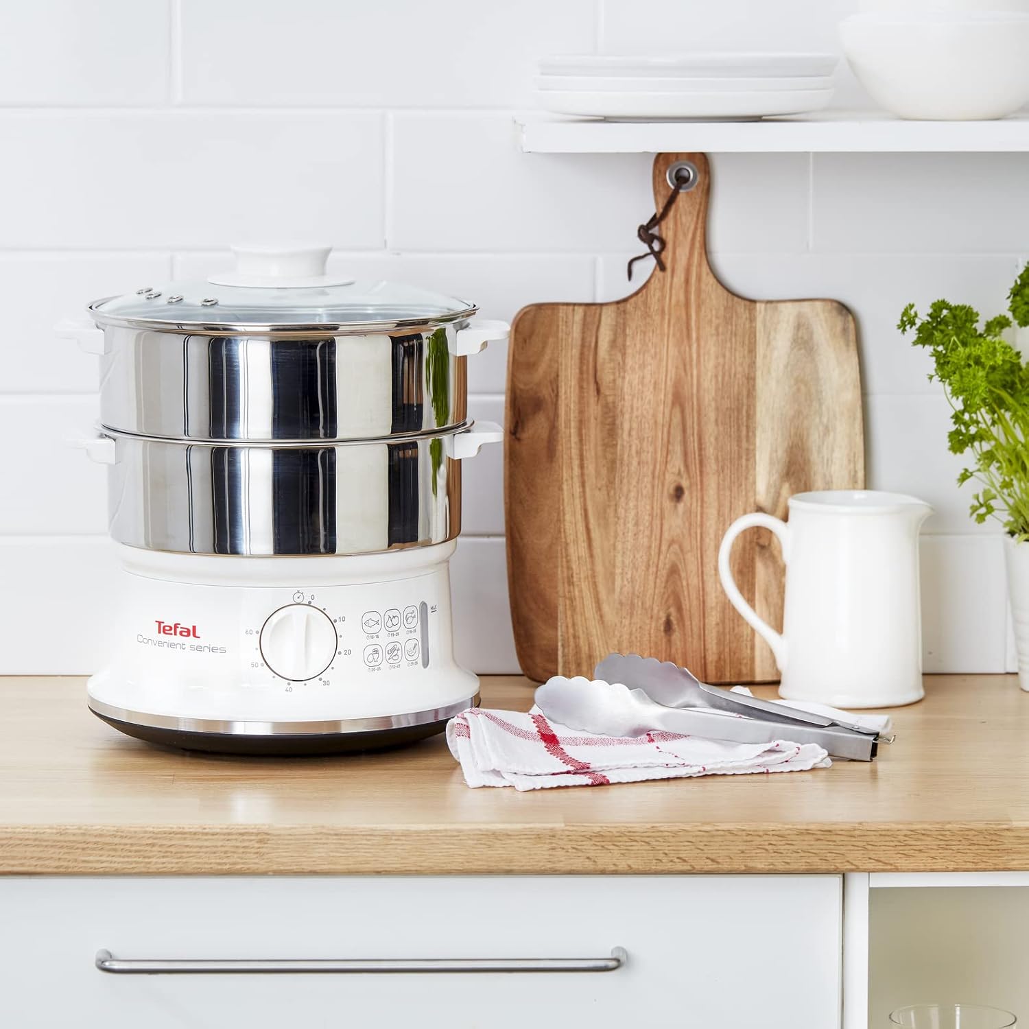 Tefal VC1451 Practical Series Dampfgarer (Volumen: 6 L, Timer, 2 Behälter, Wasserstandsanzeige), Weiß/Edelstahl – Bild 4