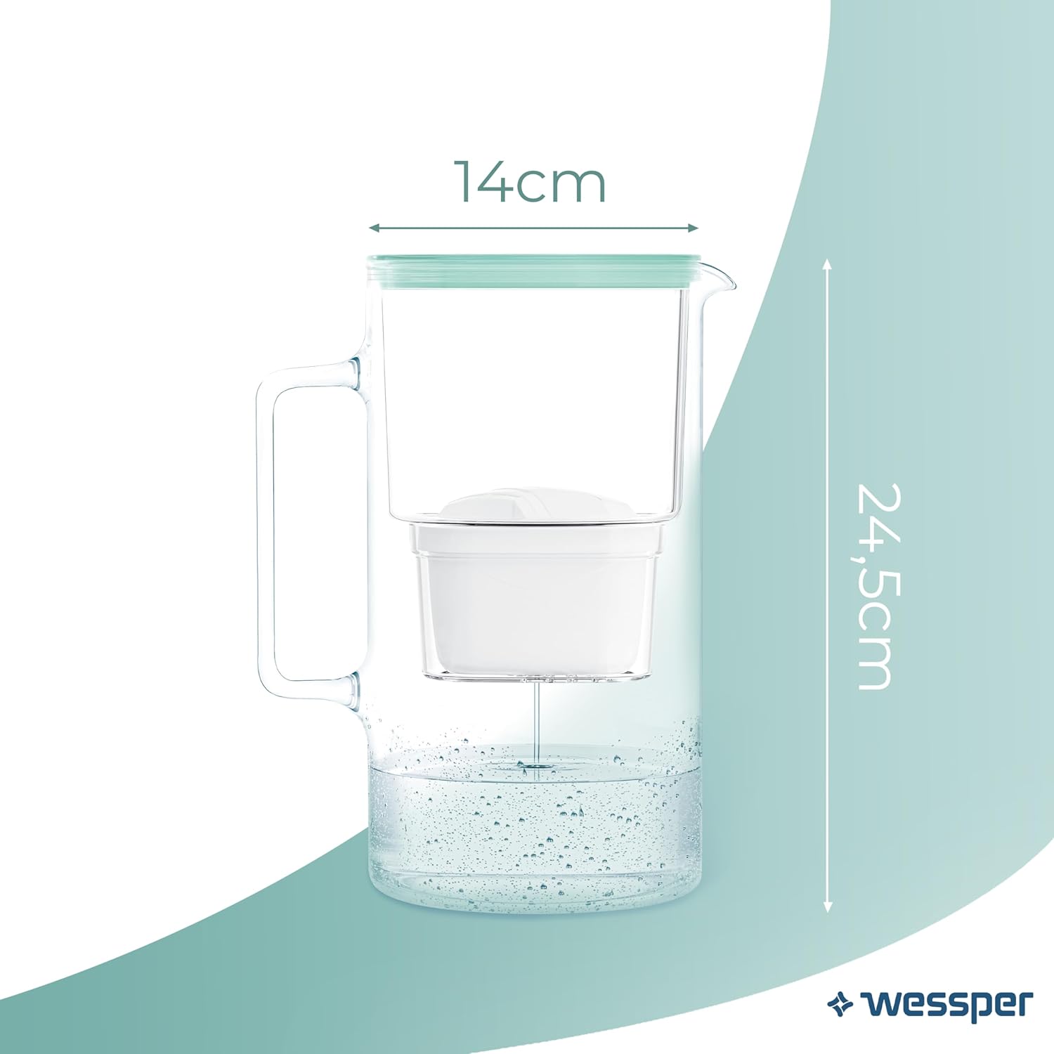 Wessper Wasserfilterkanne mit LED-Anzeige, 3 L, Wasserkanne aus Glas mit Aktivkohlefilter, Wasserkanne mit Wasserfilterkartuschen für Trinkwasser, BPA-frei – Bild 4