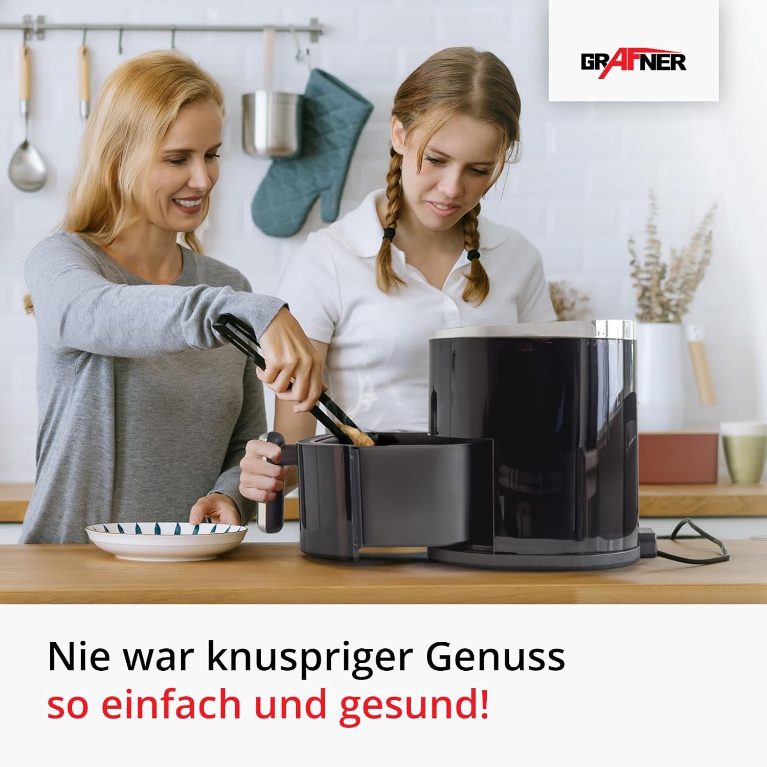 Digitale Heißluftfritteuse Grafner XL, 3,6 Liter, 1200 Watt, LED-Touchscreen, 7 Programme, 360°-Kochsystem, Timer, Antihaftbeschichtung, Fritteuse ohne Fett, Airfryer ölfreie Heißluftfritteuse – Bild 2