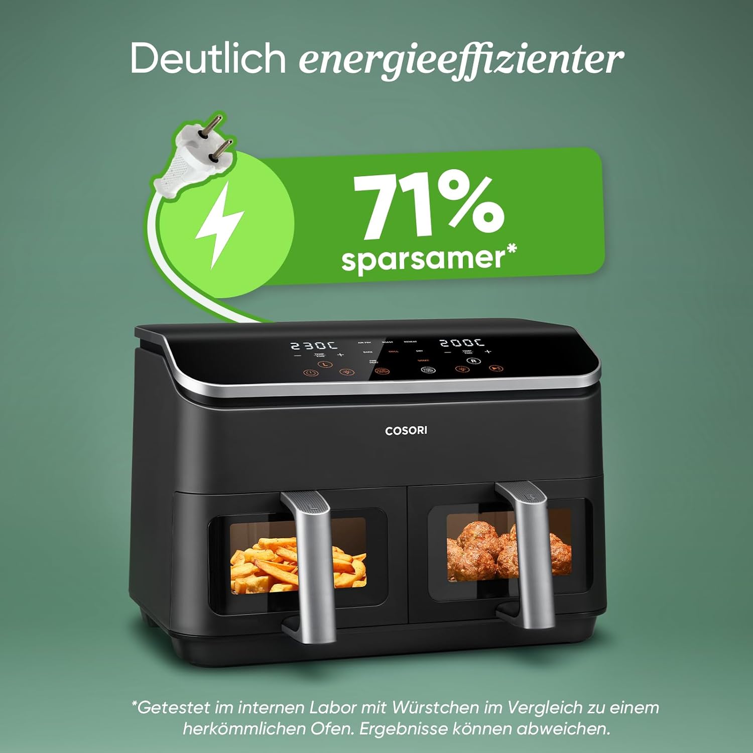 COSORI Heißluftfritteuse mit 2 Kammern, 8-in-1-Dual-Zone XXL 8,5 l, verfügt über ein Doppelkammer-Design mit Sichtfenstern für ausgewogene Mahlzeiten; Enthält 50 Rezepte, ist energiesparend und reicht für 1–5 Personen – Bild 6