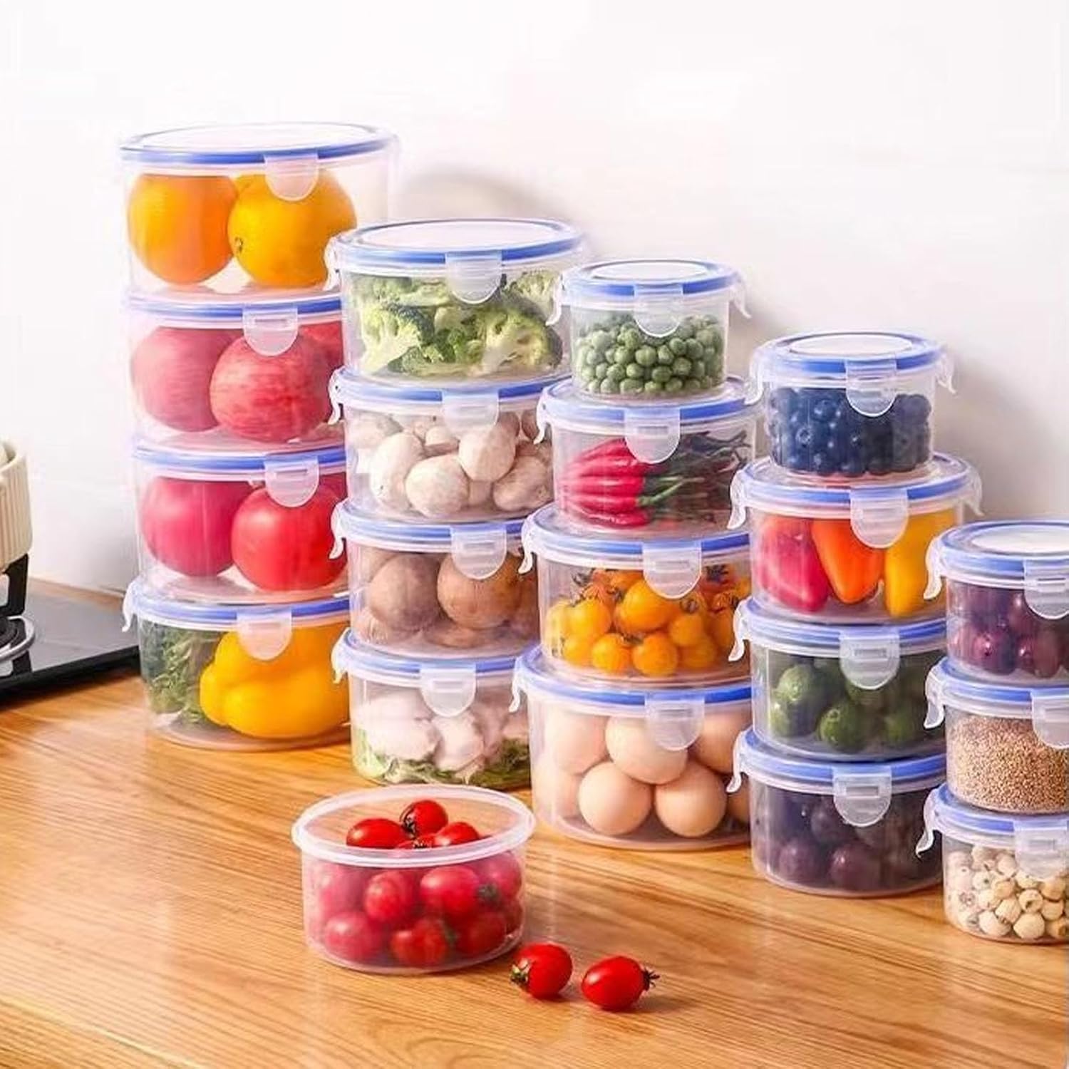 Frischhaltedosen mit Deckel, 6 Stück, 600 ml, luftdichte Frischhaltedosen, stapelbare runde Meal-Prep-Boxen, wiederverwendbare Kunststoffschüssel, luftdicht, auslaufsicher, Gefrierbehälter-Set (6 Behälter + 6 Deckel) – Bild 6