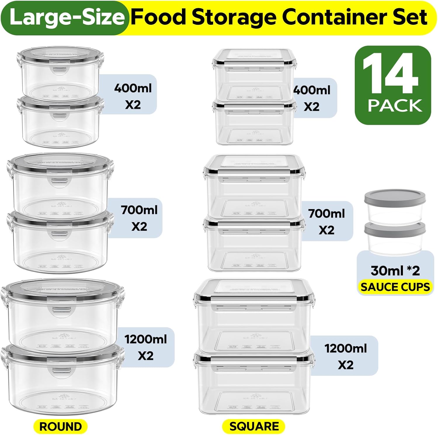 Set mit 28 Frischhaltedosen mit Deckel, XXL-Vorratsdosen-Set (14 Behälter & 14 Deckel), Meal-Prep-Boxen für die Küche, BPA-freies Tupperware-Set – Bild 5