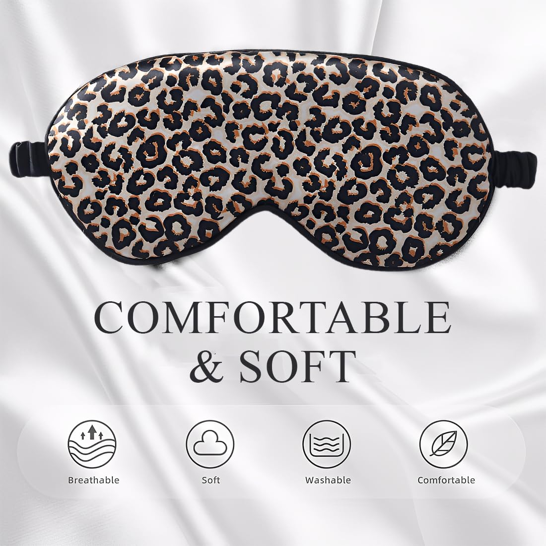 Schlafmaske aus Maulbeerseide, Schlafmaske aus Leopardenseide für Frauen, mit Satin-Haarband, Schlafmaske aus weicher Seide, Augenmaske, Schlafmaske, lichtblockierende Schlafmaske für Pausenreisen, blockiert Licht – Bild 3