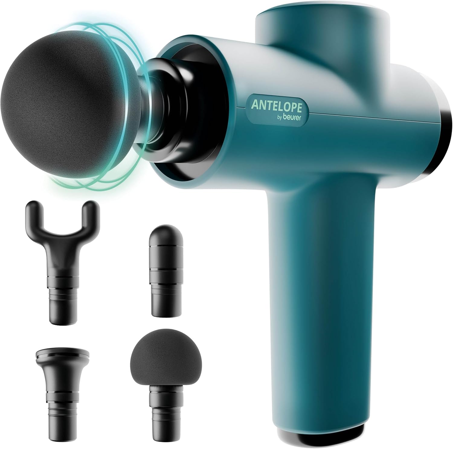 Beurer Antelope BOOM Massagepistole, kompakte Massagepistole mit 4 Aufsätzen, zur Entspannung und Regeneration, kraftvolle Triggerpunktmassage, Muskelmassagegerät mit 5 Intensitätsstufen & Akku