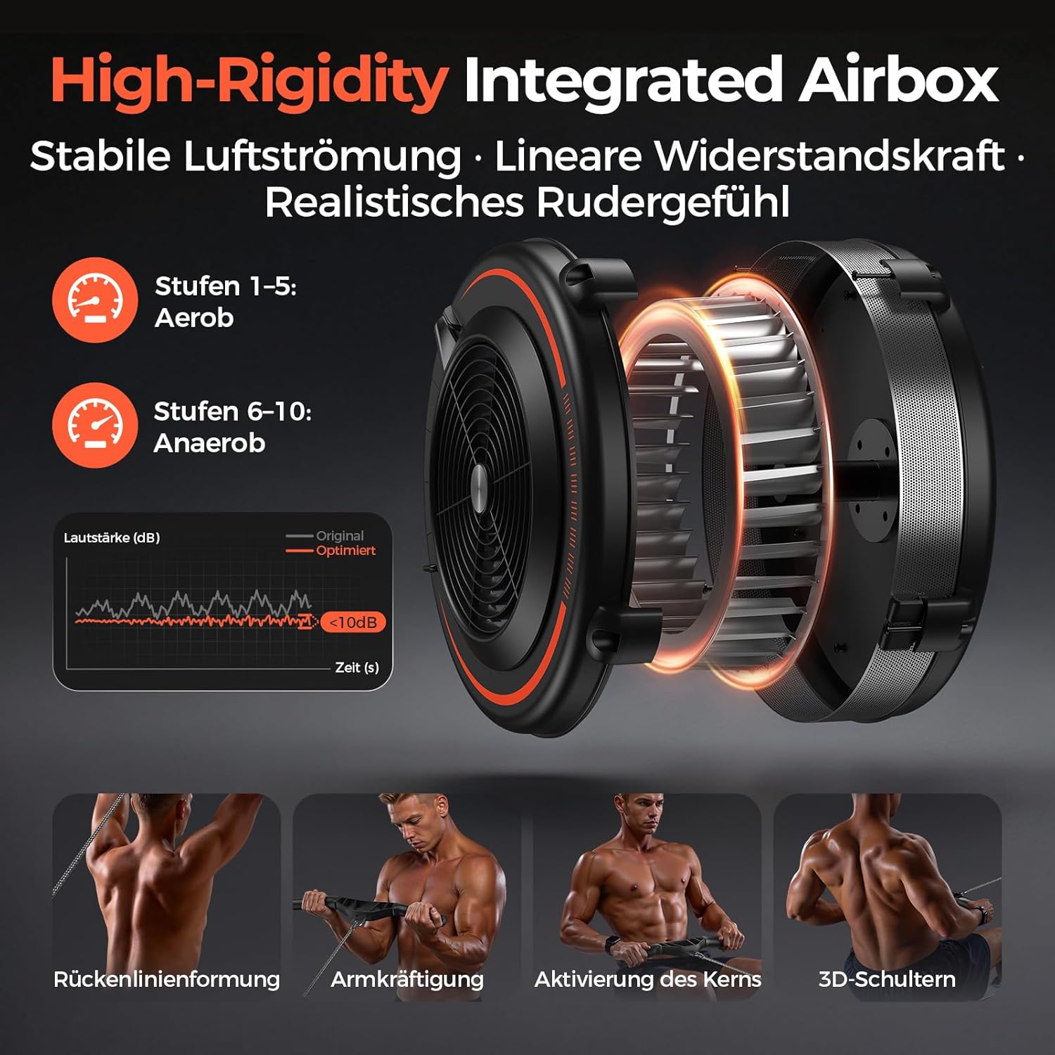 YOSUDA R2 Luft-Rudergerät für zu Hause, faltbar, selbstbetriebenes Display, 10 Widerstandsstufen, lange Schiene, 4-Wege-Display, Bluetooth und App, für große Benutzer, Luftwiderstand, Rudergerät – Bild 4