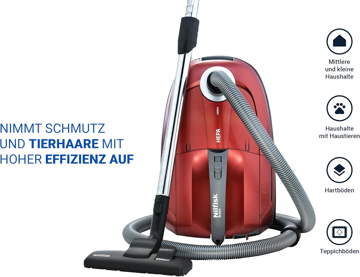 Nilfisk Bravo Staubsauger, Bodenstaubsauger, Teppichstaubsauger mit großer Kapazität und Blasfunktion, entfernt Tierhaare und Staub (SR10P07A) – Bild 3