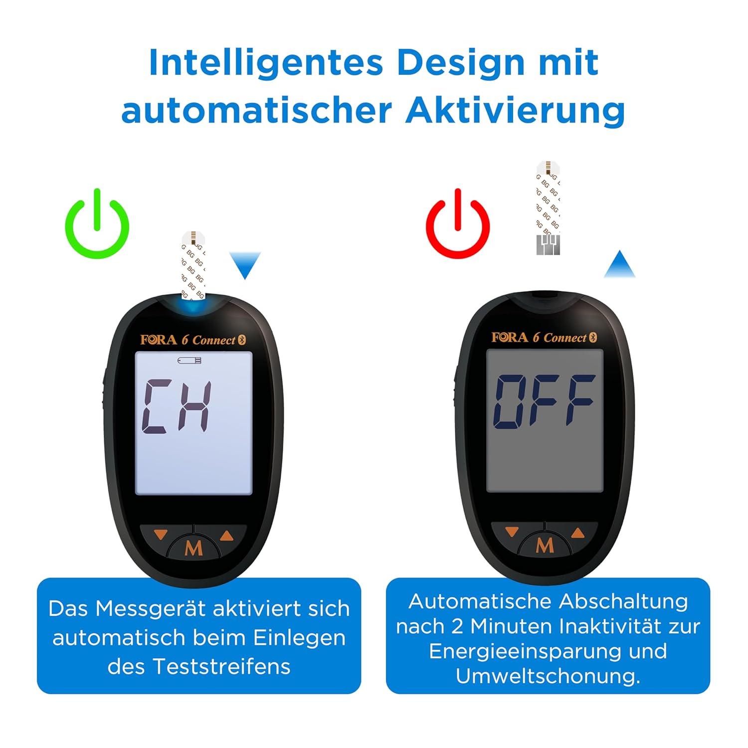 FORA 6 Connect Bluetooth-Blutzuckermessgerät mit Blutzucker-Teststreifen (50 Stück) – Bild 4