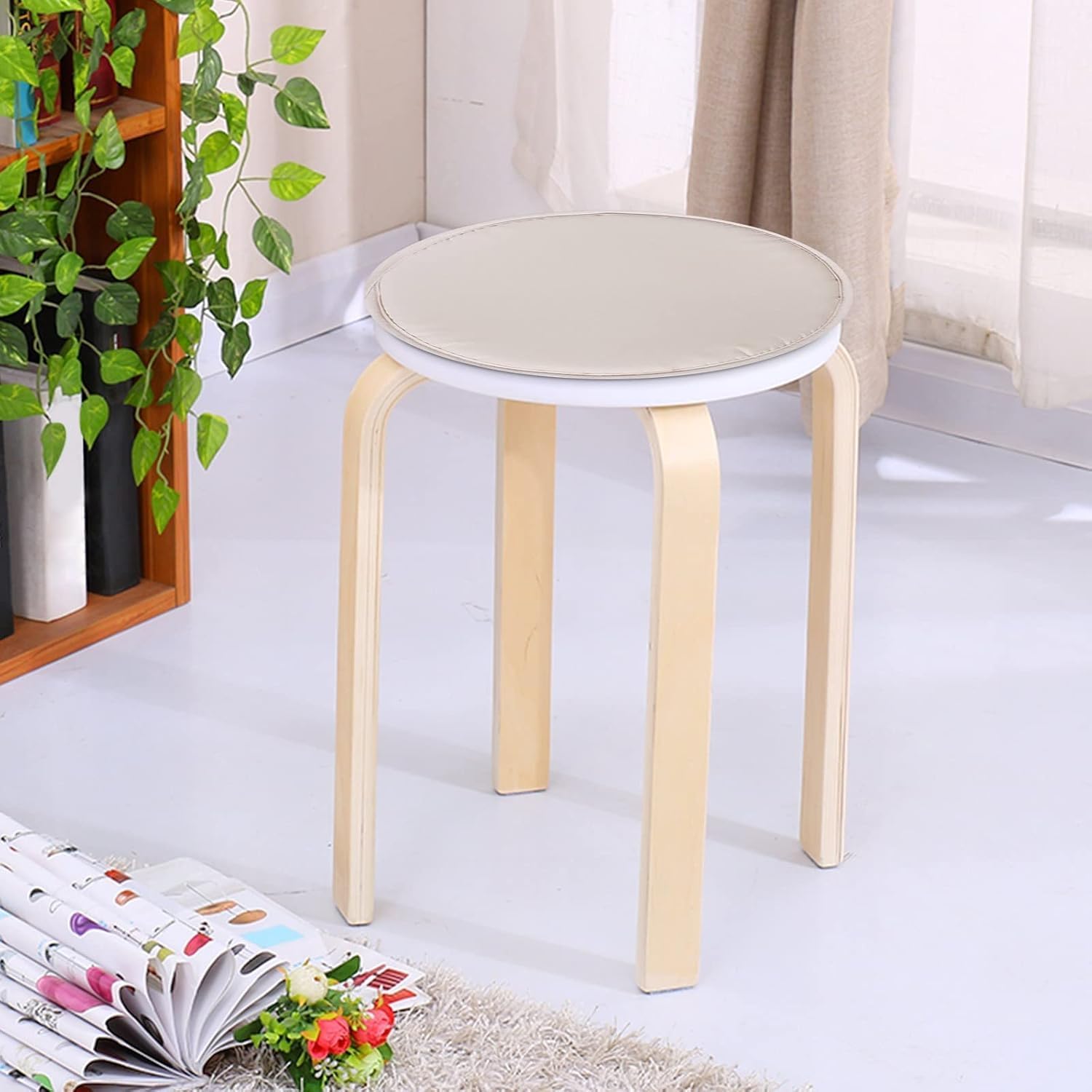 4er-Set Stuhlkissen, rund, 30 cm, Sitzkissen, waschbar, Kissen, rutschfest und gemütlich, für Stühle, Innen- und Außenbereich, Sitzkissen (Beige) – Bild 2