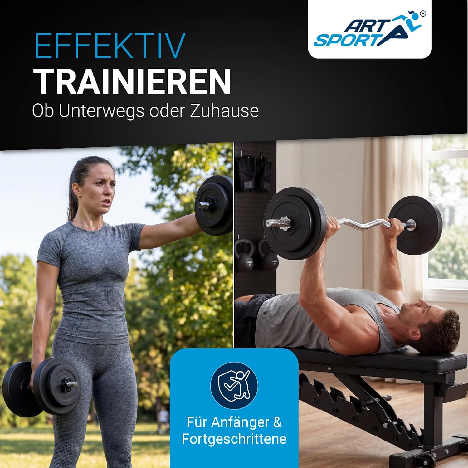 ArtSport 3-in-1-Hantelset mit 2 Hanteln, 1 Langhantel & 1 SZ Curl-Langhantel – 12 Gewichte mit 60 kg und Spinlock-Kragen – Hantelset Krafttraining – Bild 7