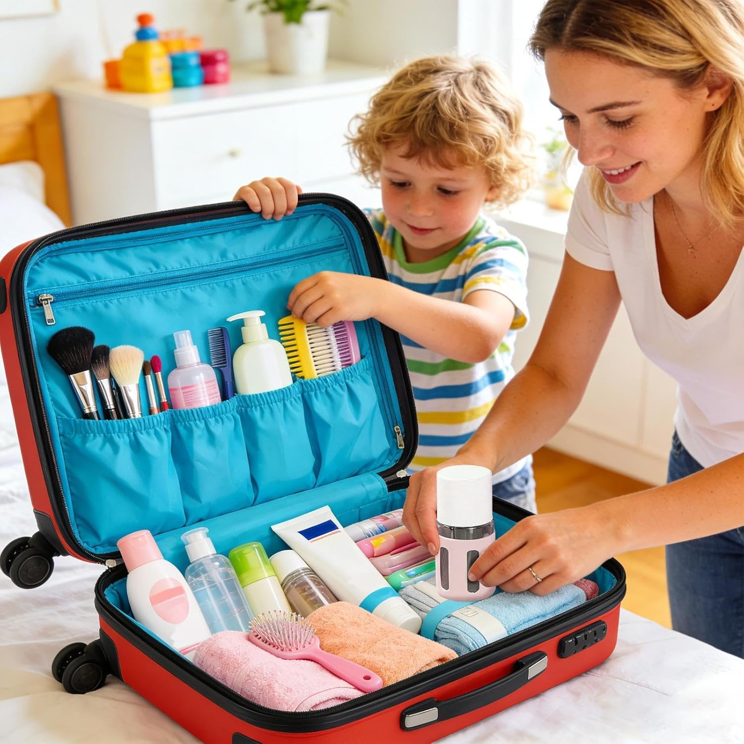 Reiseflaschenset | 4 in 1 nachfüllbar, leer mit Sprühflasche, nachfüllbare Flaschen für persönliche Hygieneprodukte, für Camping, Outdoor, Reisen, Urlaub, Hotel, Damen, Shampoo, – Bild 2