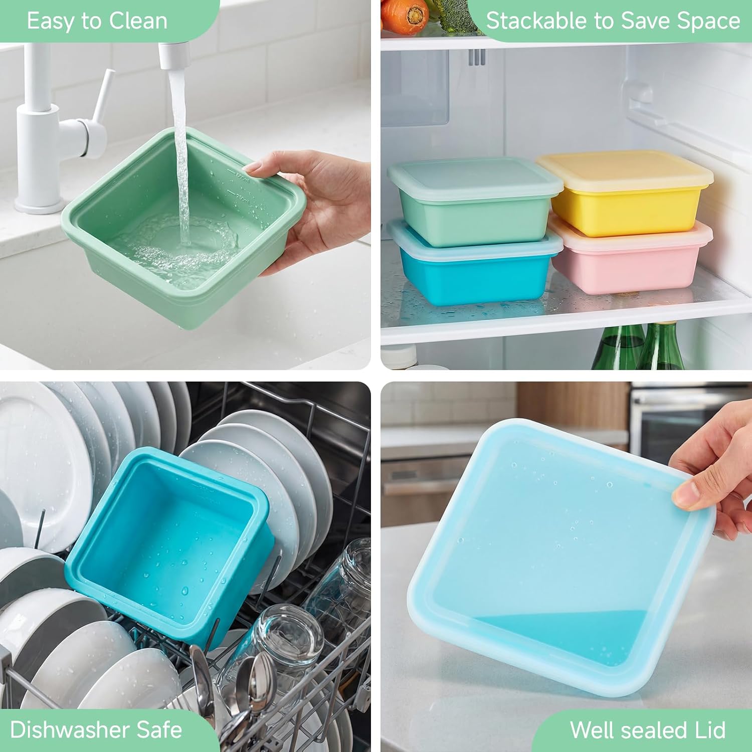 4 Stück extra große Silikon-Gefriertabletts, 2 Tassen Suppen-Gefrierschrank-Eiswürfelschalen mit Deckel, BPA-freie Lebensmittel, Suppen-Gefrierbehälter, stapelbar für Brühe, Soße, Eis, Essenszubereitung (500 ml) – Bild 4