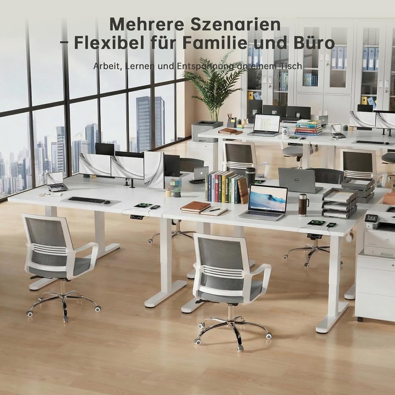 Devoko Höhenverstellbarer Schreibtisch mit 2 Motoren, 25 mm einteilige Tischplatte, 160 x 80 cm, elektrischer Computertisch mit Kabelmanagement, weiß – perfekte Ergonomie für Ihr Büro – Bild 8