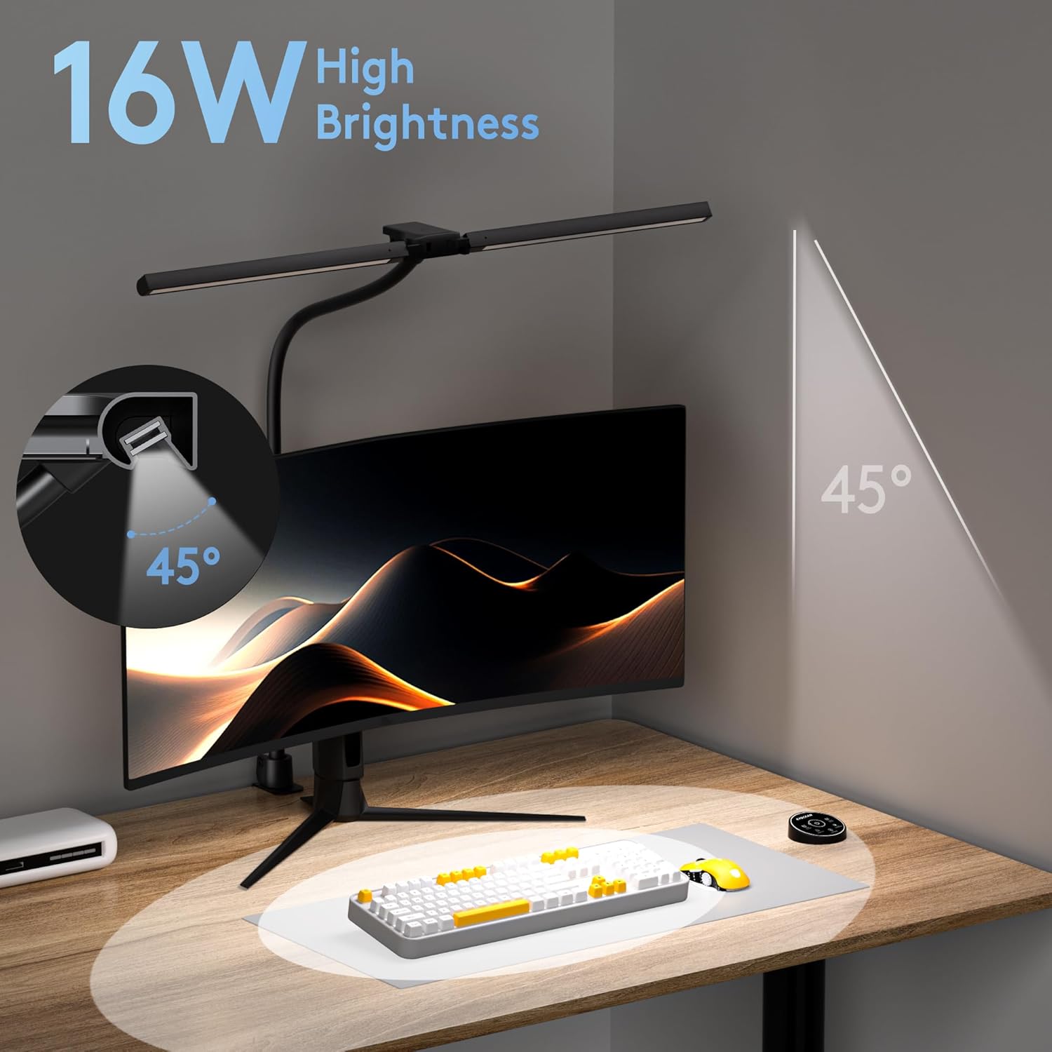 EYOCEAN Schreibtischlampe, Doppelkopf-Schreibtischlampe, Klemmbar, 16 W 72 cm, Tageslichtlampe Schreibtisch mit Fernbedienung, Dimmbare Monitorlampe, Schwanenhals-Büro-Tischlampe, Augenschutz-Klemmlampe – Bild 2