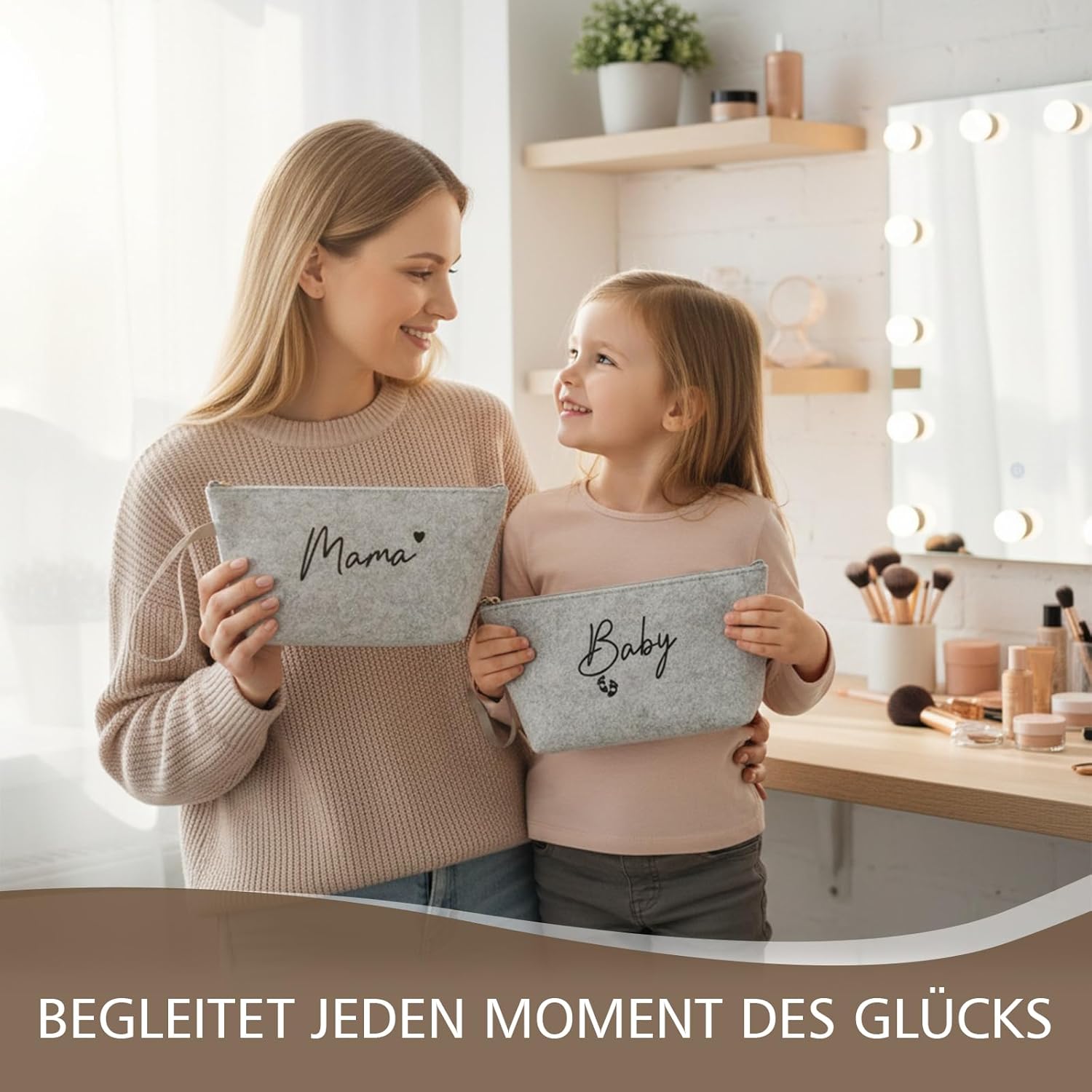 Filz-Kosmetiktasche für werdende Mütter, Schwangere, Geschenke mit Reißverschluss aus Filz. Elegante Mama-Tasche als Geschenk für Mama, Schwangerschaft, junge Mama, Babyparty – Bild 4