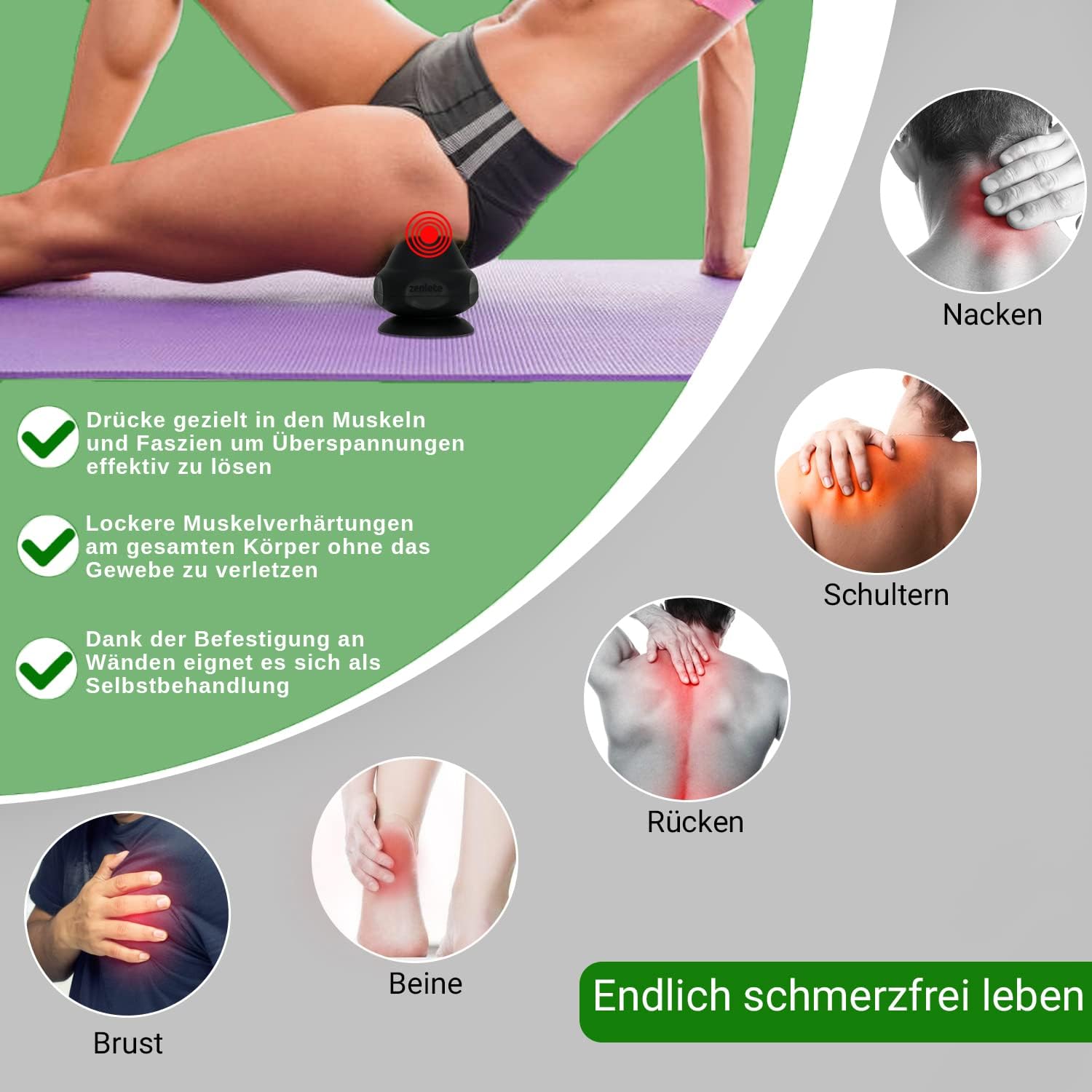 Triggerpunktschieber mit Saugnapf für Massage, Faszien, Schmerzen – Selbstmassage, Akupressur auf Boden und Wand + Übungsanleitung – Bild 6