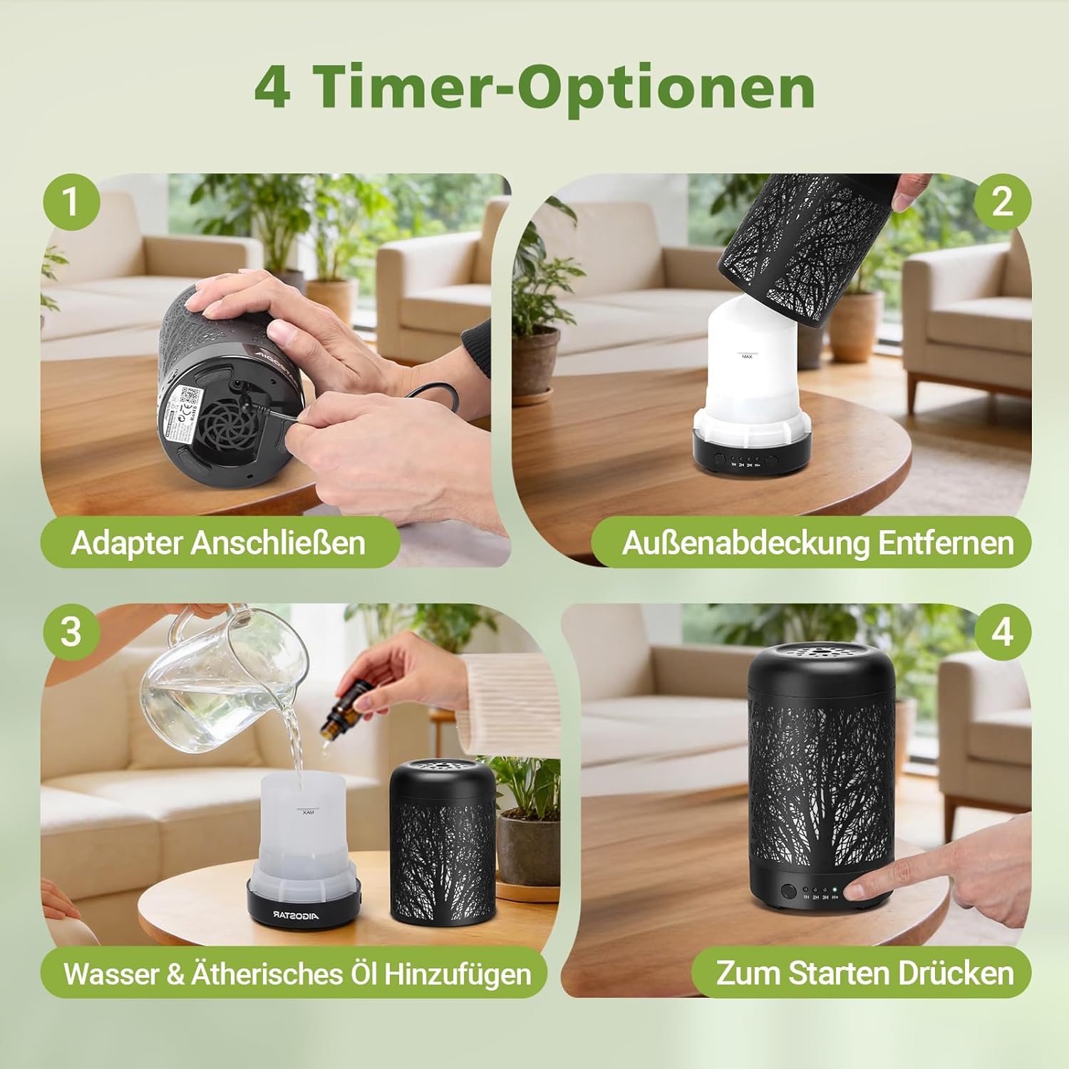 Aigostar Aromadiffusor, Aromatherapie-Diffusor für ätherische Öle, 100 ml Ultraschall-Diffusor, 7-Farben-Beleuchtung, Luftbefeuchter für Schlafzimmer/Büro/Yoga – Bild 9