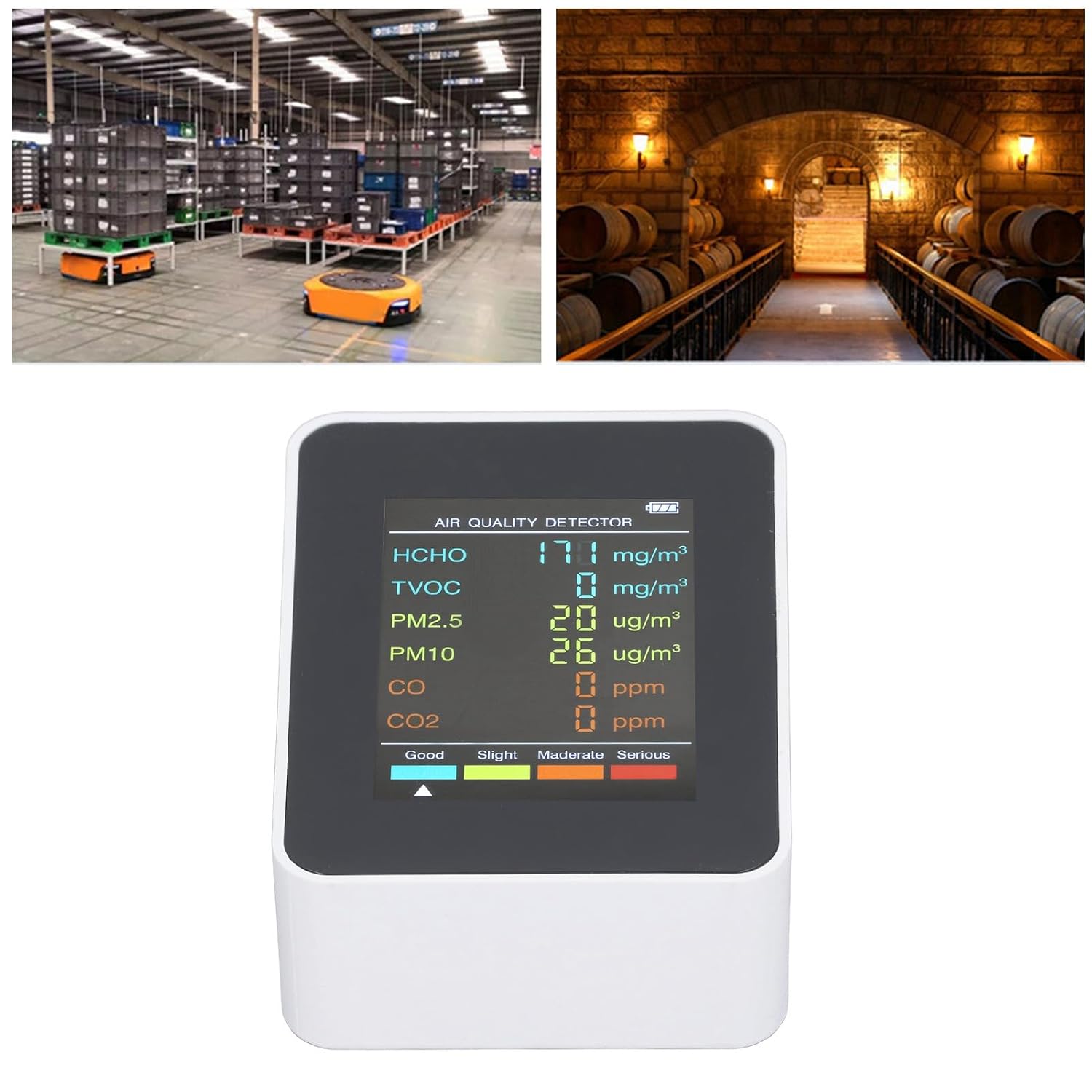 5-in-1 tragbarer Luftqualitätsmonitor mit LCD-Hintergrundbeleuchtung, professioneller Detektor für CO2, TVOC, HCHO, PM2,5 PM10, Temperatur-Feuchtigkeits-Alarmfunktion, ideal für – Bild 8
