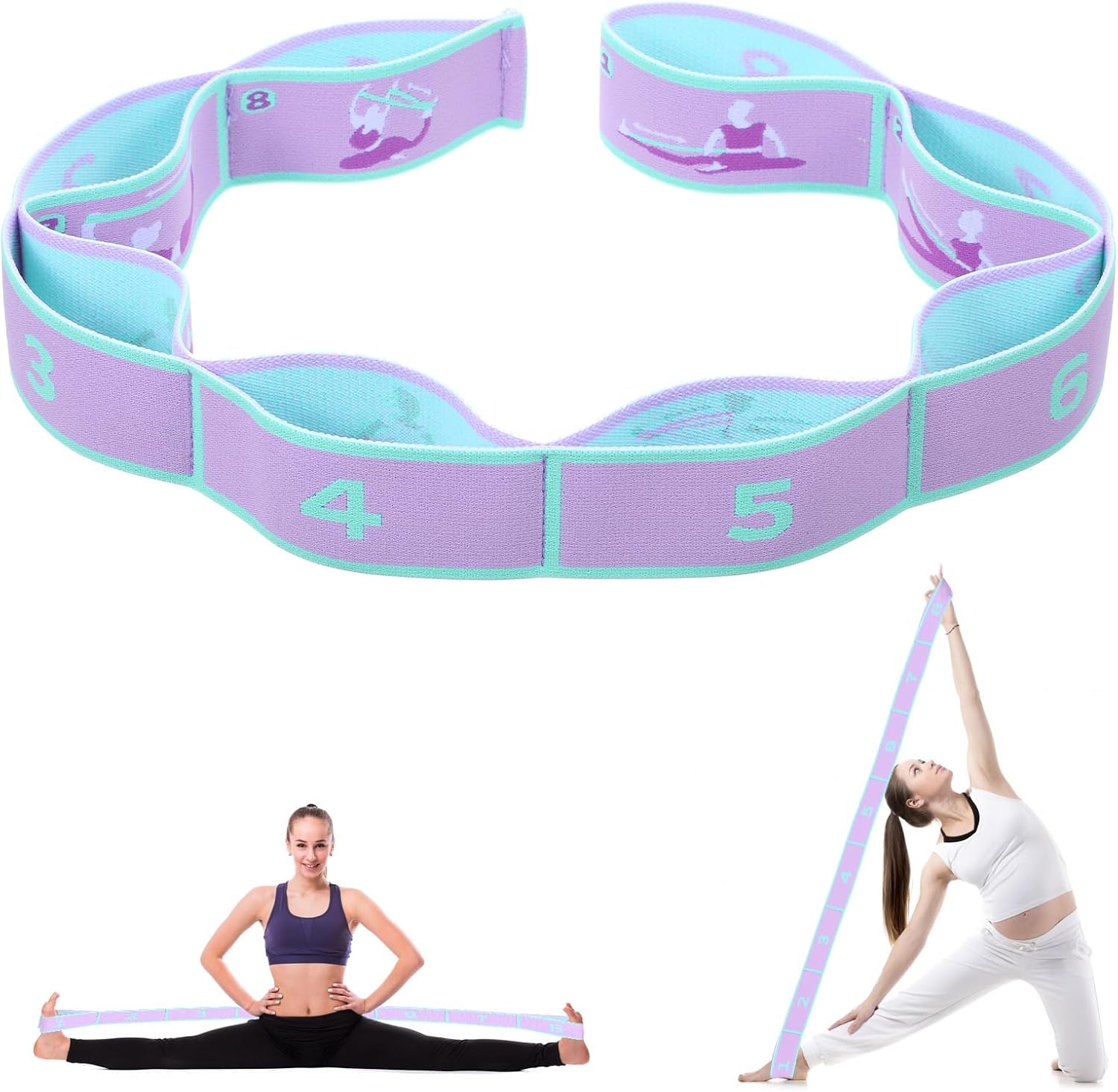 Yoga-Stretching-Band mit 8 Schlaufen, Yoga-Stretching-Gurt, Fitness-Bänder, Fitness-Stretchband mit Schlaufen, Stretch-Gurt, hochelastisches Gymnastikband, Upgrade Extend Tension Band