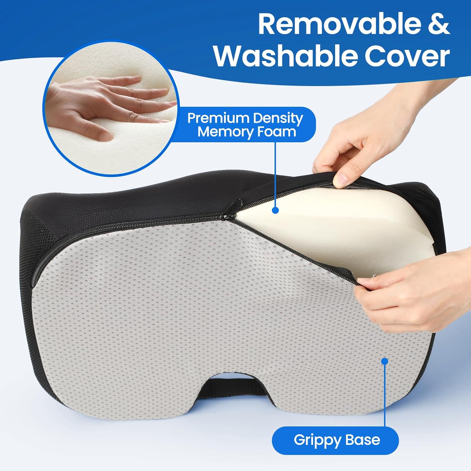 Orthopädisches Memory-Schaum-Sitzkissen von Benazcap – ergonomisches Kissen zur Druckentlastung bei langem Sitzen, ideal für Auto-, Büro-, Gaming- und Wohnzimmerstühle mit waschbarem Bezug – Bild 3