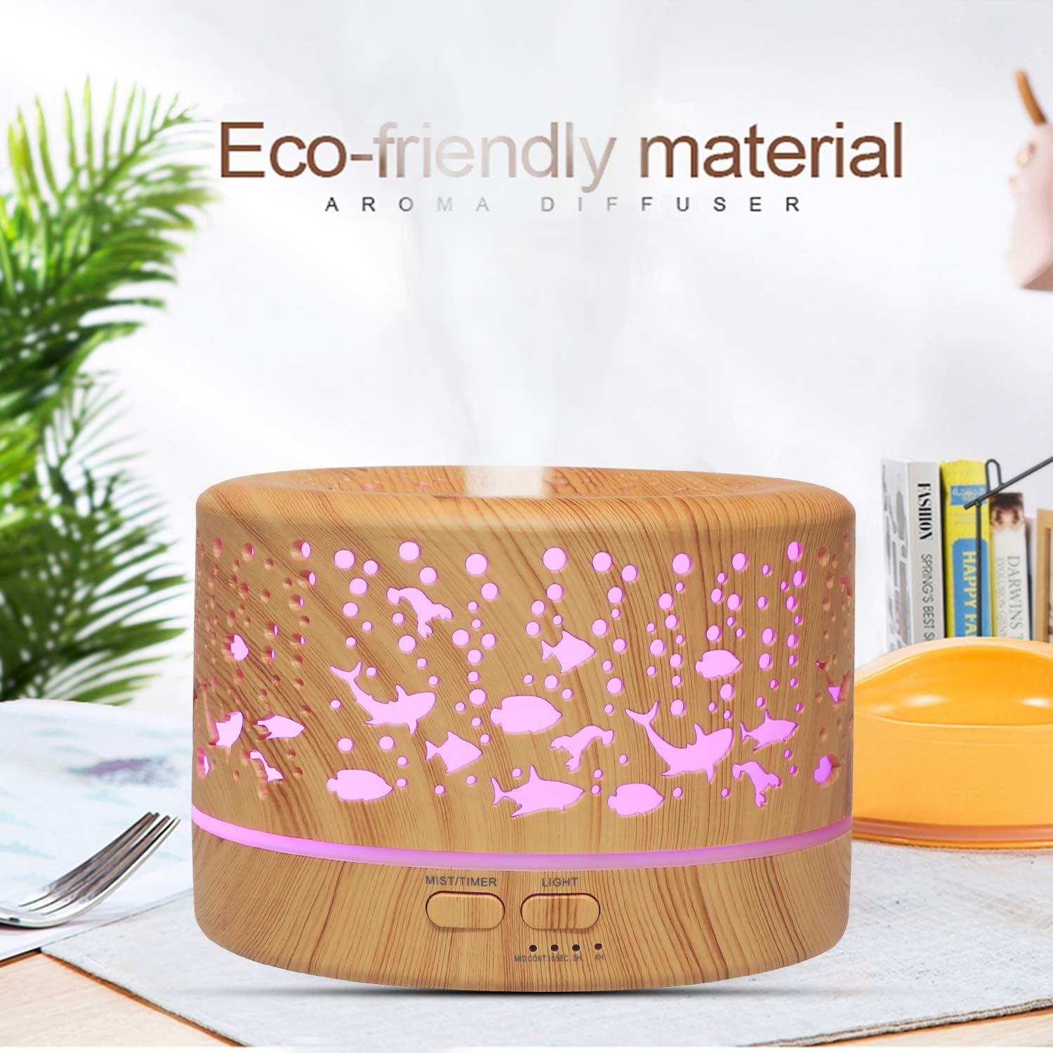 Hianjoo Aroma-Diffusor 700 ml, Luftbefeuchter mit Timer, Ultraschall-Aromatherapie-Diffusor LED mit 7 Farben für Büro, Yoga, Spa, Schlafzimmer – helles Holz – Bild 7