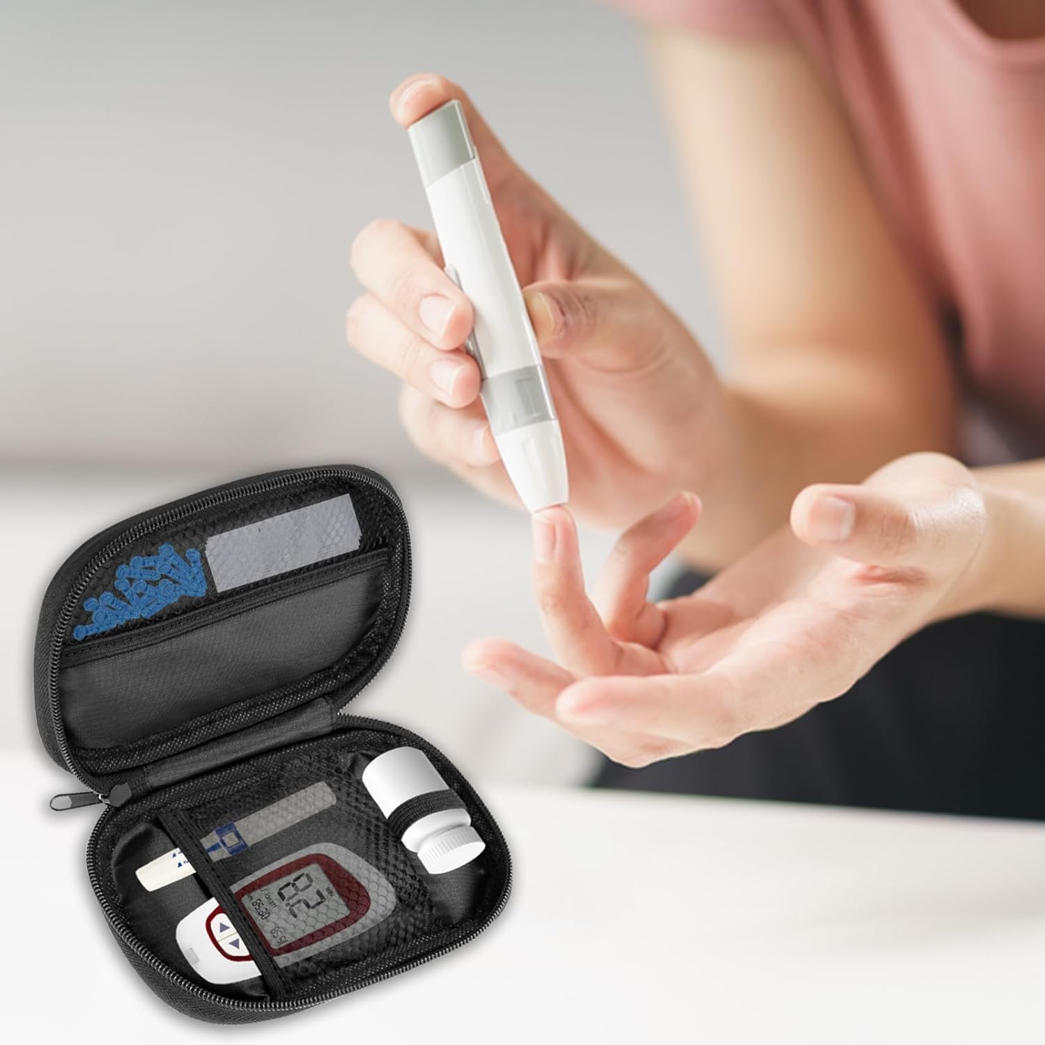 Diabetikertasche für Blutzuckermessgerät & Insulinstift – Organizer für Diabetes-Zubehör, Teststreifen, Lanzetten & Medikamente – Kompakte Reisetasche & Etui für Diabetiker, Schwarz – Bild 7
