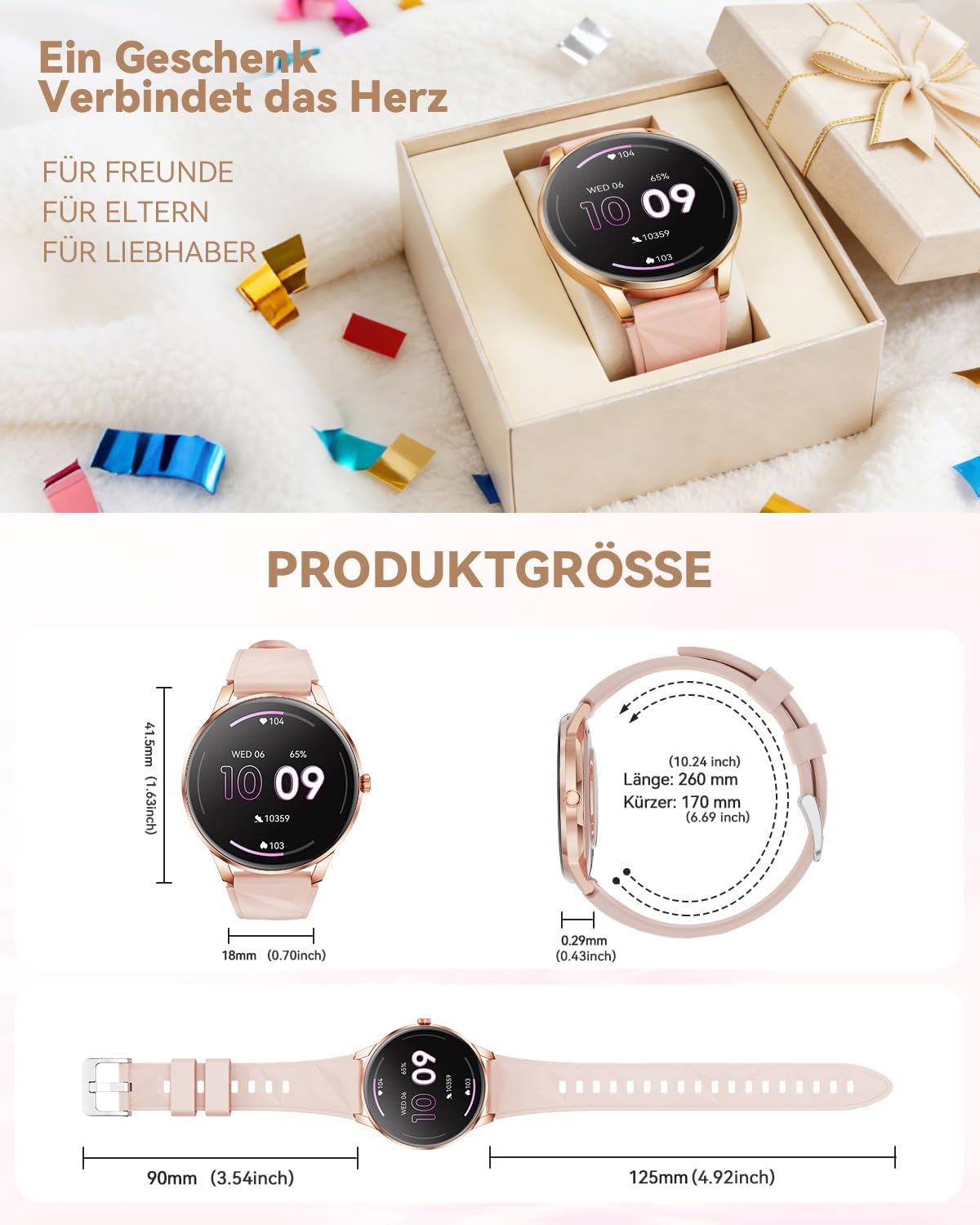 Damen Smartwatch mit Telefonfunktion, 1,32 Zoll AMOLED Display Smartwatch, Fitnessuhr mit Herzfrequenzmesser, SpO2, Schlafmonitor, Schrittzähler, 110+ Sportmodi, Sportuhr für iOS – Bild 8
