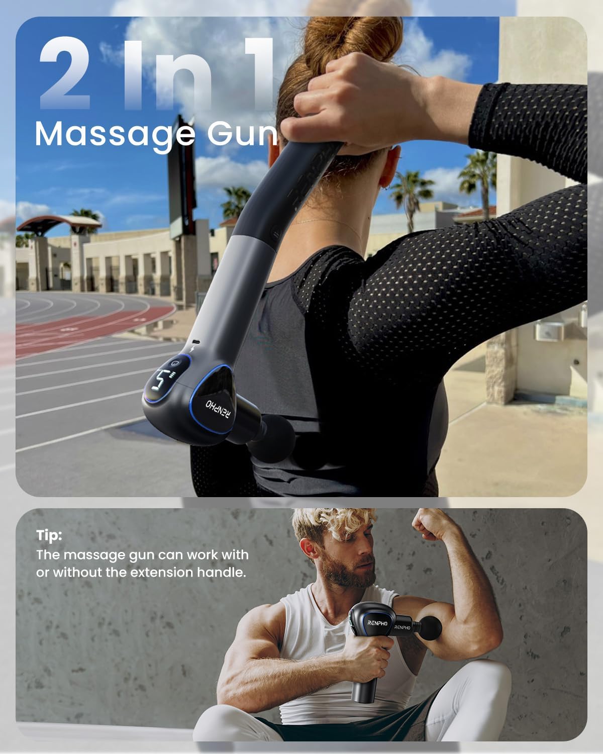Massagepistole mit Verlängerungsgriff, RENPHO Reach Massage Gun Massagegerät, Muskel Massagepistole mit berührbarem LED-Bildschirm für Heimtraining, Ganzkörper Muskelmassage und Entspannung, Schwarz – Bild 4