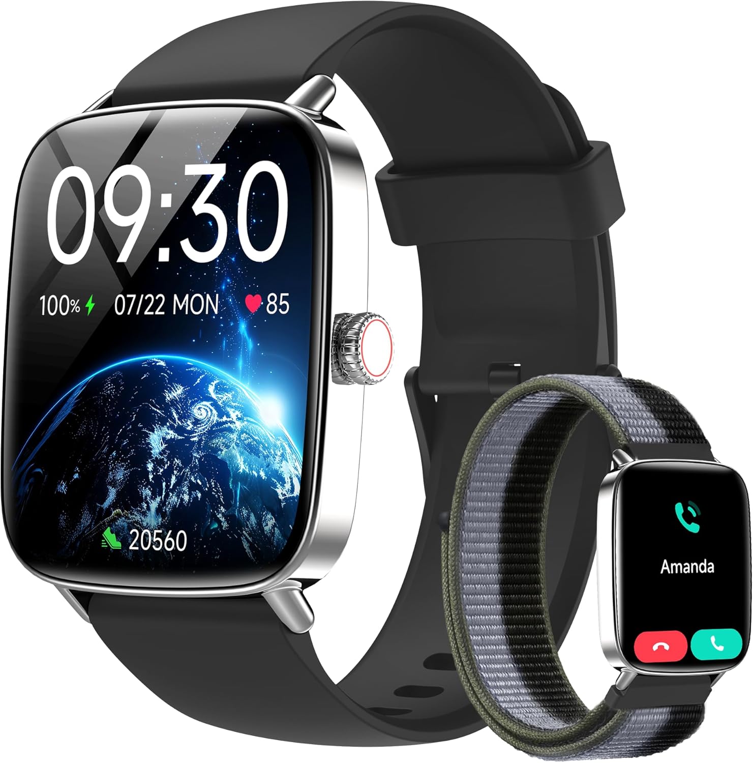 Smartwatch Herren Damen 1,85 Zoll Smartwatch mit Telefonfunktion, Fitnessuhr mit Herzfrequenzmesser, Schlafmonitor, SpO2, 110+ Sportmodi, Schrittzähleruhr, IP68 wasserdichte Sportuhr für Samsung/iPhone/Android