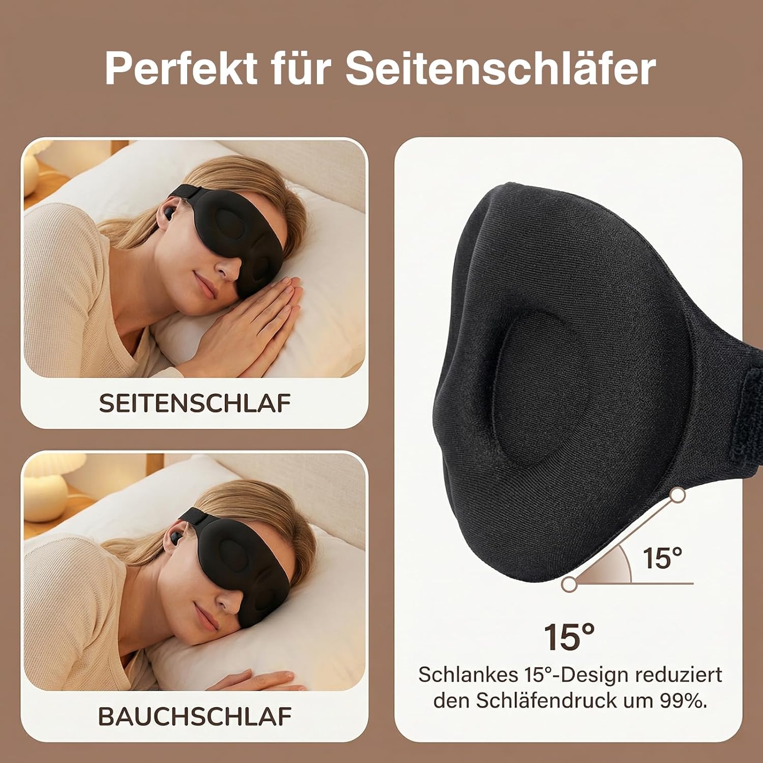 2 Stück Augenmaske Schlafmaske für Herren und Frauen, 3D Lichtblockierende Schlafmaske Bequem Atmungsaktiv Druckfrei mit Verstellbar Gummiband für Reisen, 3 Paar Ohrstöpseln (Schwarz) – Bild 6