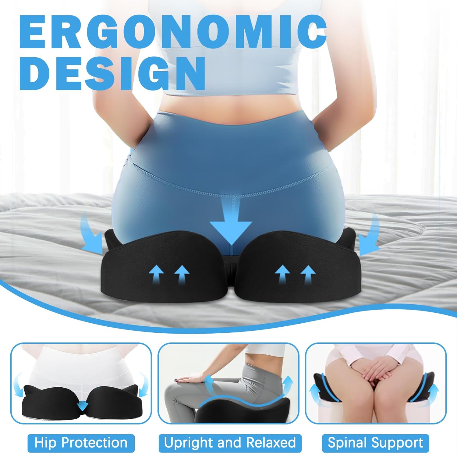 Memory-Sitzkissen für Bürostuhl, ergonomische Kissen, Druckentlastung, Ischias- und Schmerzlinderung, Memory-Schaum für langes Sitzen – Bild 2