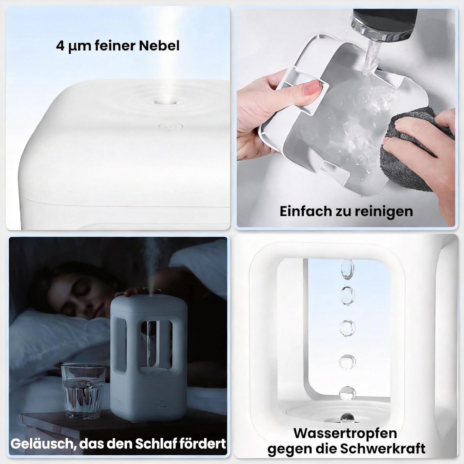 Ultraschall-Luftbefeuchter, weißer, flüsterleiser Kaltnebel mit automatischer Abschaltung, Red Dot Design Award 2023, Luftbefeuchter für Schlafzimmer, Babyzimmer, Büro & Pflanzen – Bild 7