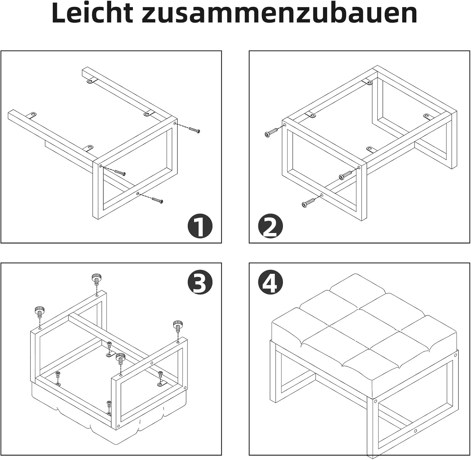 Aibiju Fußhocker, kleine osmanische Fußstütze, rechteckiger Ottoman mit stabilem Metallrahmen, Sofa-Fußstütze, zusätzliche Sitzgelegenheiten für Wohnzimmer, Eingangsbereich, Büro, Schwarz YD-JD139B – Bild 9