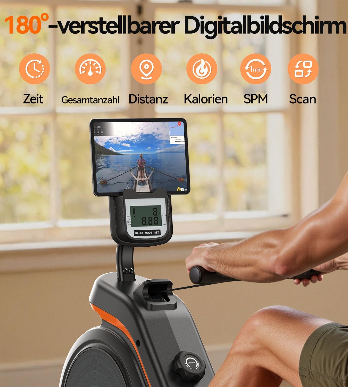 YOSUDA Upgrade Rudergerät für zu Hause, 16 dynamische Widerstände, für große bis zu 181 kg, ultraleiser Magnet, Komfortsitz, Bluetooth/App, Aluminiumschiene, Flaschenhalter, 90 % vormontiert, Rudergerät – Bild 7