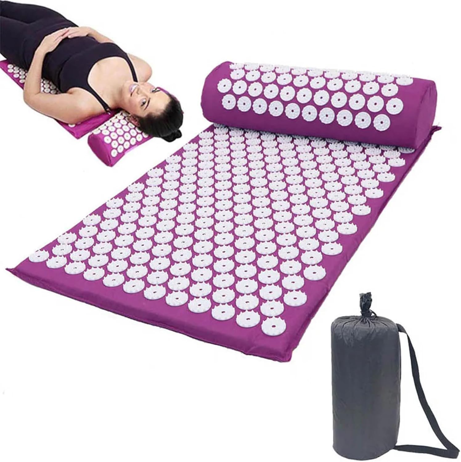 Akupressurmatte mit Kissen, Nagelmatte, Akupunkturmatte, Fakirmatte, Akupunkturmatte, Nadelstimulationsmatte, Stachelmatte, Nadelmatte, Akupressurmatte für wohltuende Entspannung und Massage (Rosenrot)