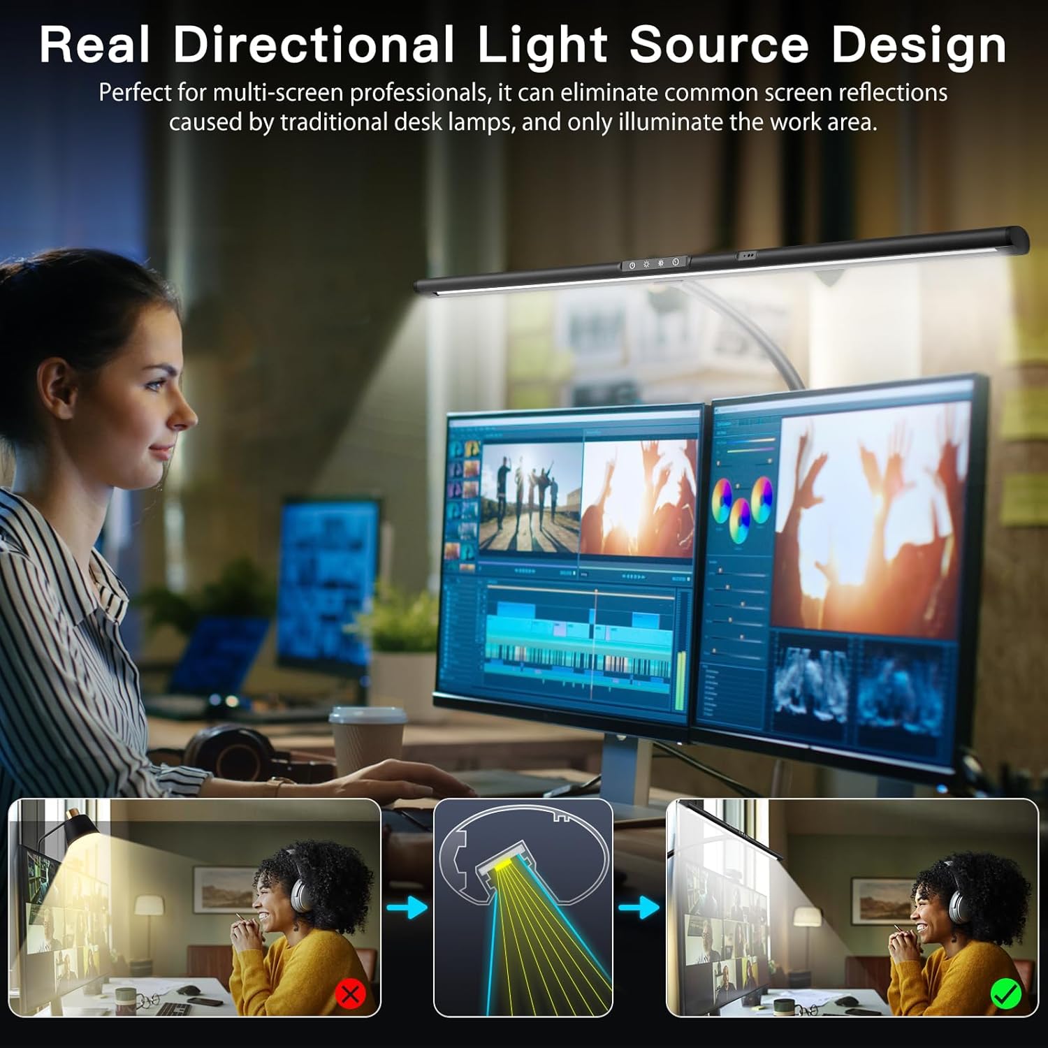 EYOCEAN LED-Schreibtischlampe mit Gestensteuerung und Fernbedienung, 24 W 80 cm klemmbare dimmbare Monitorlampe, Tageslichtlampe für Arbeiter im Büro, Leser, Architekten, Schneider – Bild 3