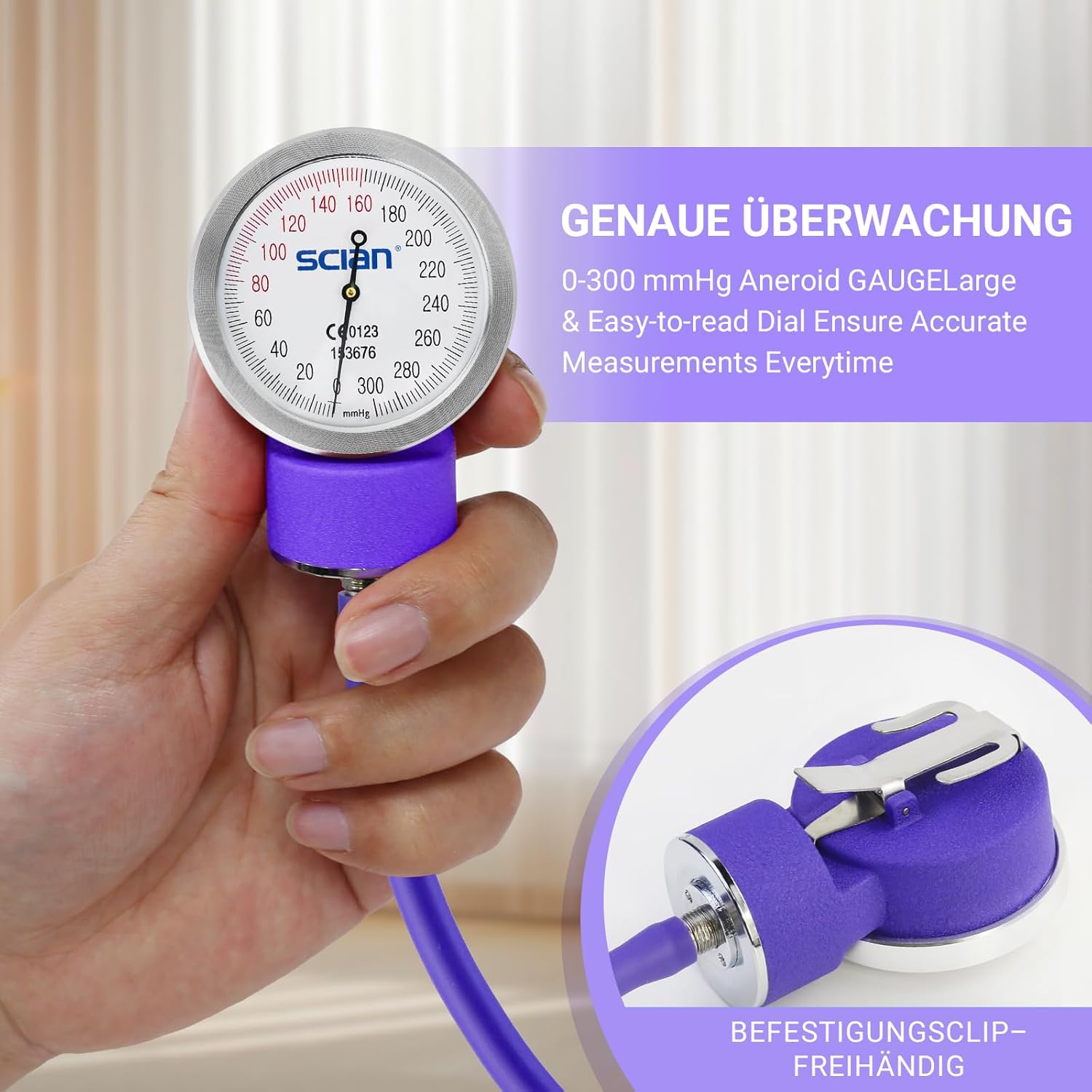 SCIAN Blutdruckmessgerät, manuell, mit europäischer Blutdruckmanschette (22–42 cm) und D-Ring + Tragetasche für Krankenschwestern, Ärzte, Senioren, Erwachsene, Lila – Bild 5