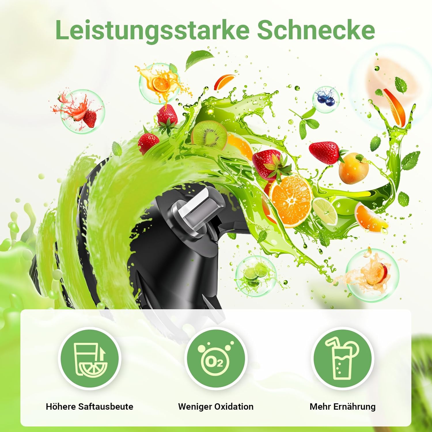 AAOBOSI SlowJuicer für Gemüse und Obst, hohe Saftausbeute, elektrischer Entsafter mit Umkehrfunktion, leicht zu reinigen, BPA-frei – Bild 2