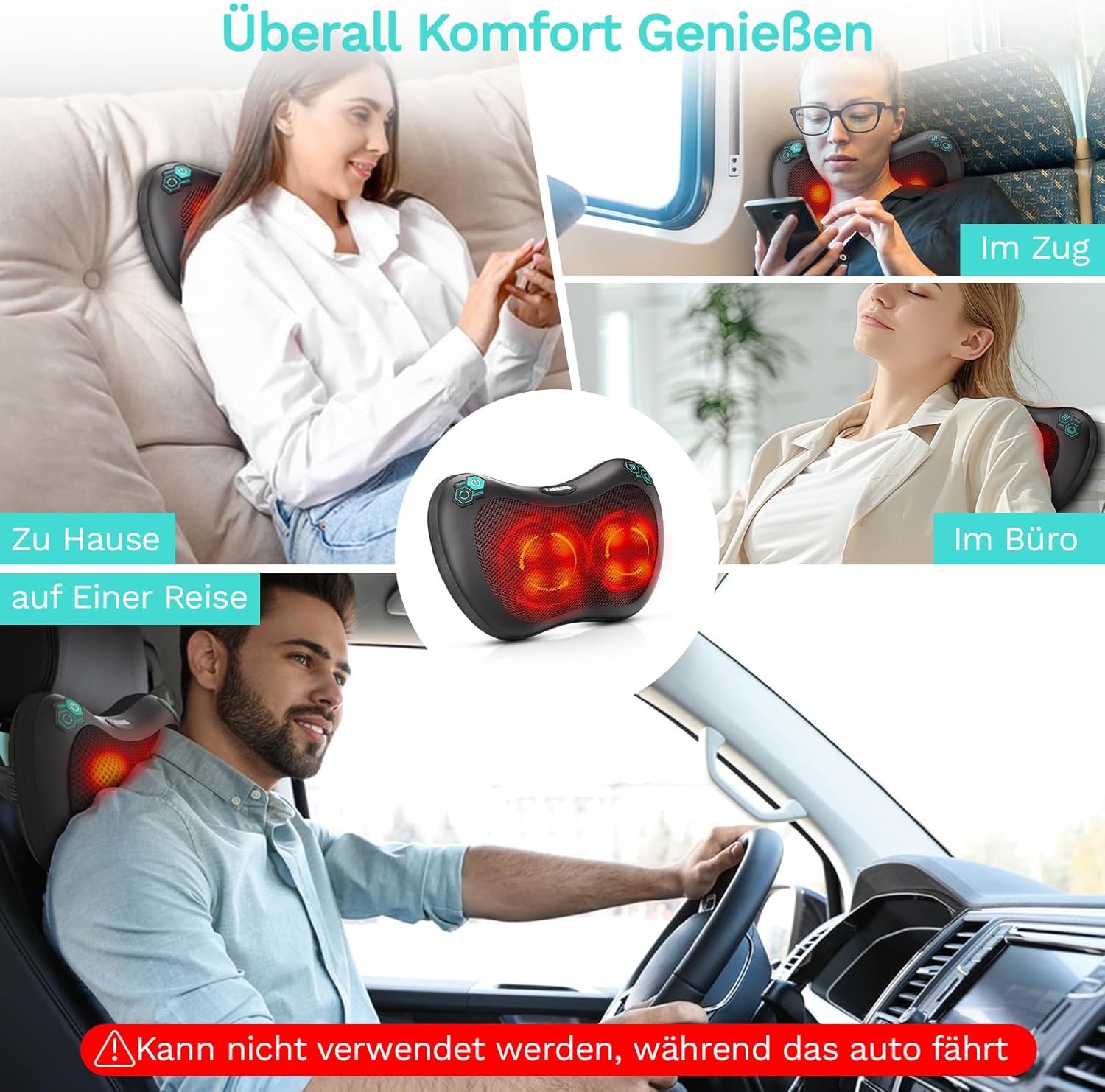 TAKRINK Shiatsu-Massagekissen, Nackenmassagegerät, Rückenmassagegerät mit 8 Knoten und 3 Geschwindigkeiten, tiefes Gewebekneten, leises Massagegerät für Nacken, Schulter, Rücken, mit 1,8 m Autokabel für Männer und Frauen – Bild 8
