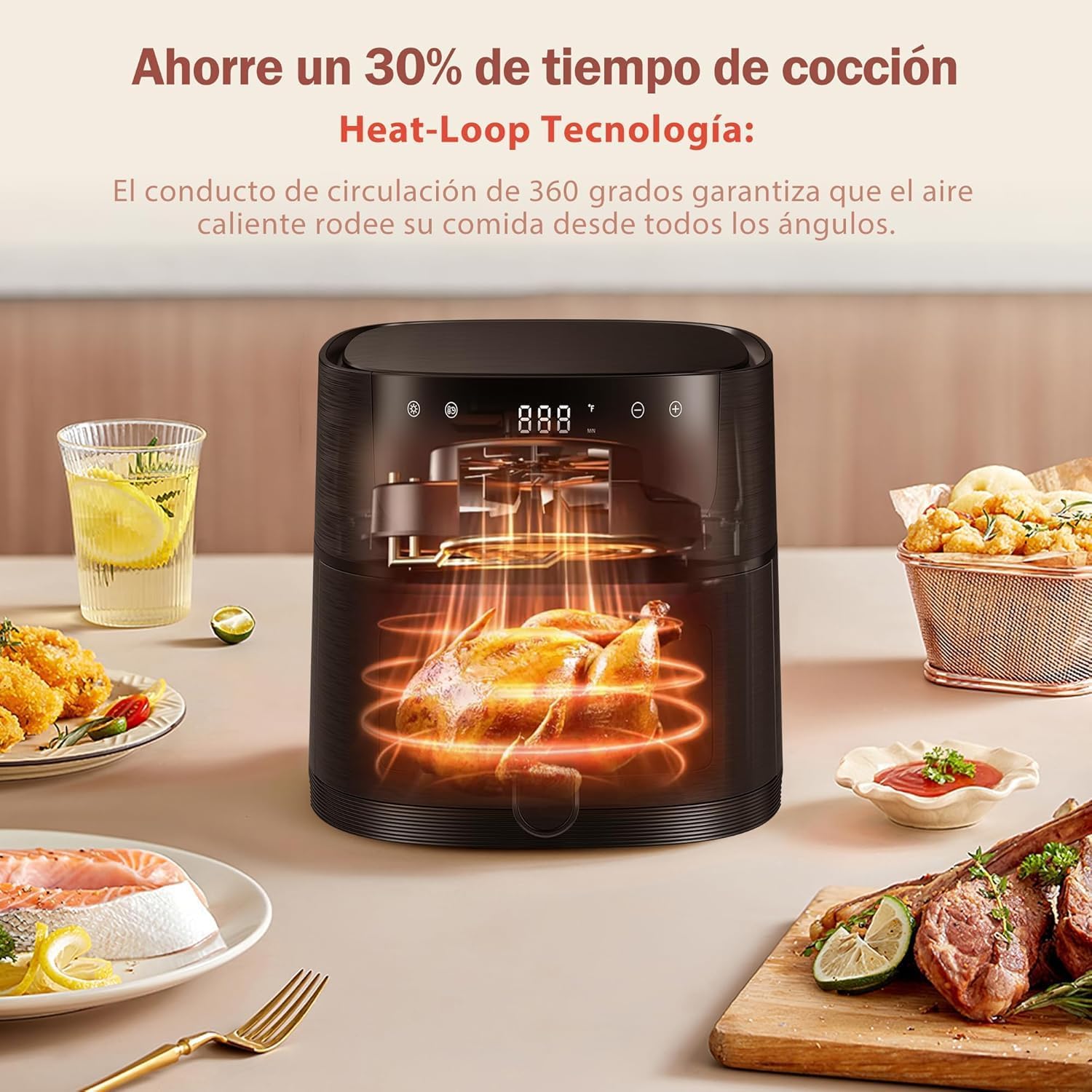 Airfryer 4L, Heißluftfritteuse mit Sichtfenster, ölfreie Fritteuse mit Schüttelerinnerung, Antihaftbeschichtung, 30–200 °C, 78 Rezepte, 8-in-1-Kocheinstellungen, leise Heißluftfritteuse – Bild 4