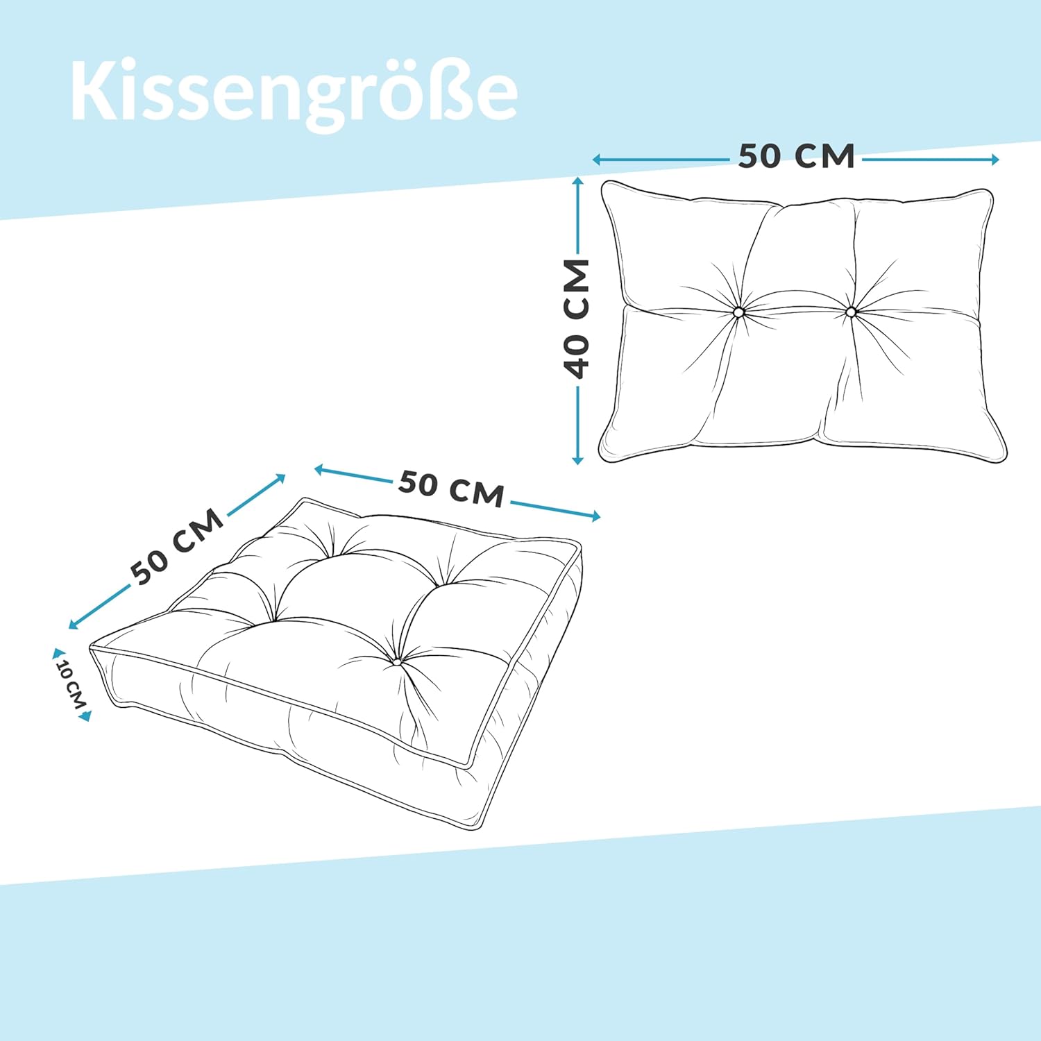 POKAR 1 x Sitzkissen 50 x 50 x 10 cm + 1 x Rückenlehne 50 x 40 x 10 cm, wasserabweisende Outdoor-Lounge-Kissen für Gartenstühle und Rattanmöbel, Öko-Tex-zertifiziert, hergestellt in der EU, Anthrazit – Bild 5