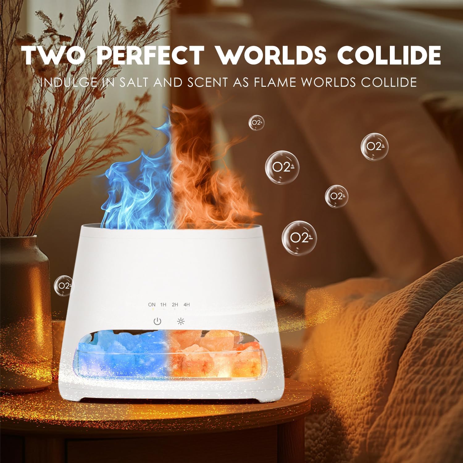 SALKING Aroma-Diffusor mit Salt Range Pakistan Light, 7 Farben LED-Flammeneffekt-Diffusor für ätherische Öle, Ultraschall-Aromatherapie-Luftbefeuchter, automatische Abschaltung, 150 ml (RGB-Weiß) – Bild 4