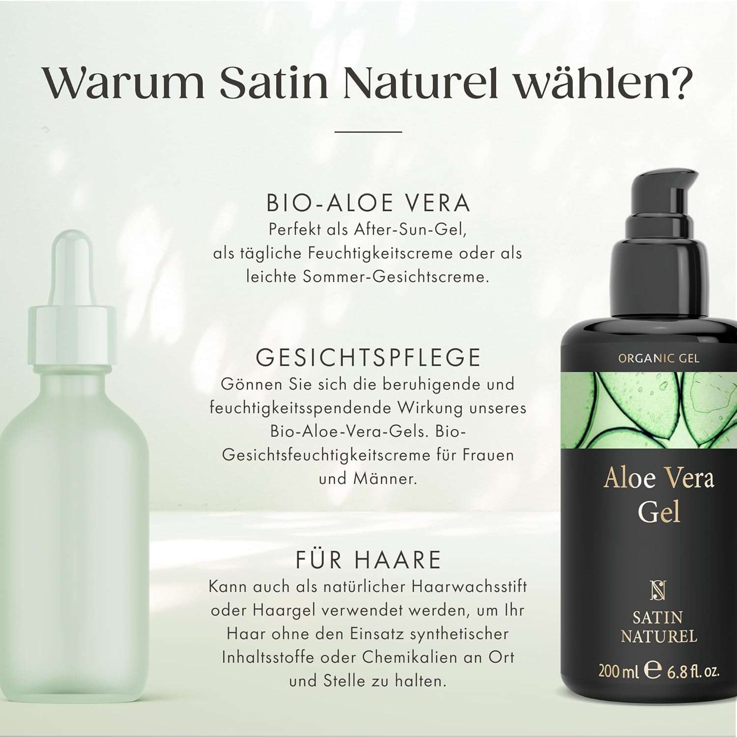 ÖKO-Testauszeichnung sehr gut - Bio-Aloe-Vera-Gel mit Jasmin-Duft 200 ml / Sonnenschutz-Glasflasche / mit Hyaluronsäure, Bio-Spirulina & Panthenol / After Sun / vegane Naturkosmetik hergestellt in Deutschland – Bild 10